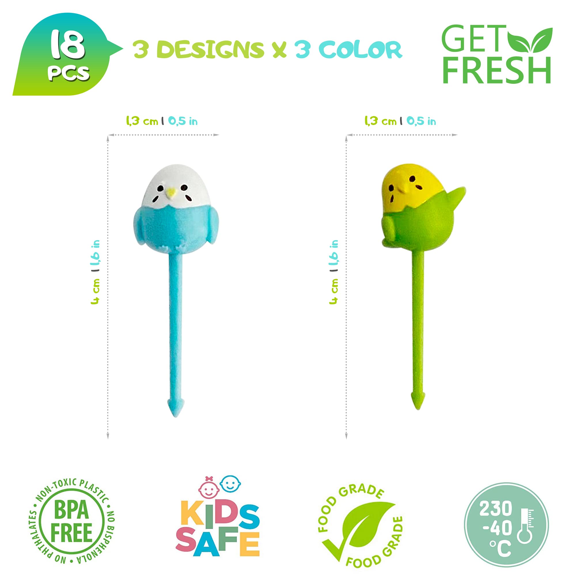 Get Fresh Animal Food Picks For Kids - 18-Pcs Cute Bird Fruit Food Picks Set For Kids Toddlers Lunch Box Decoration - Animal Ben