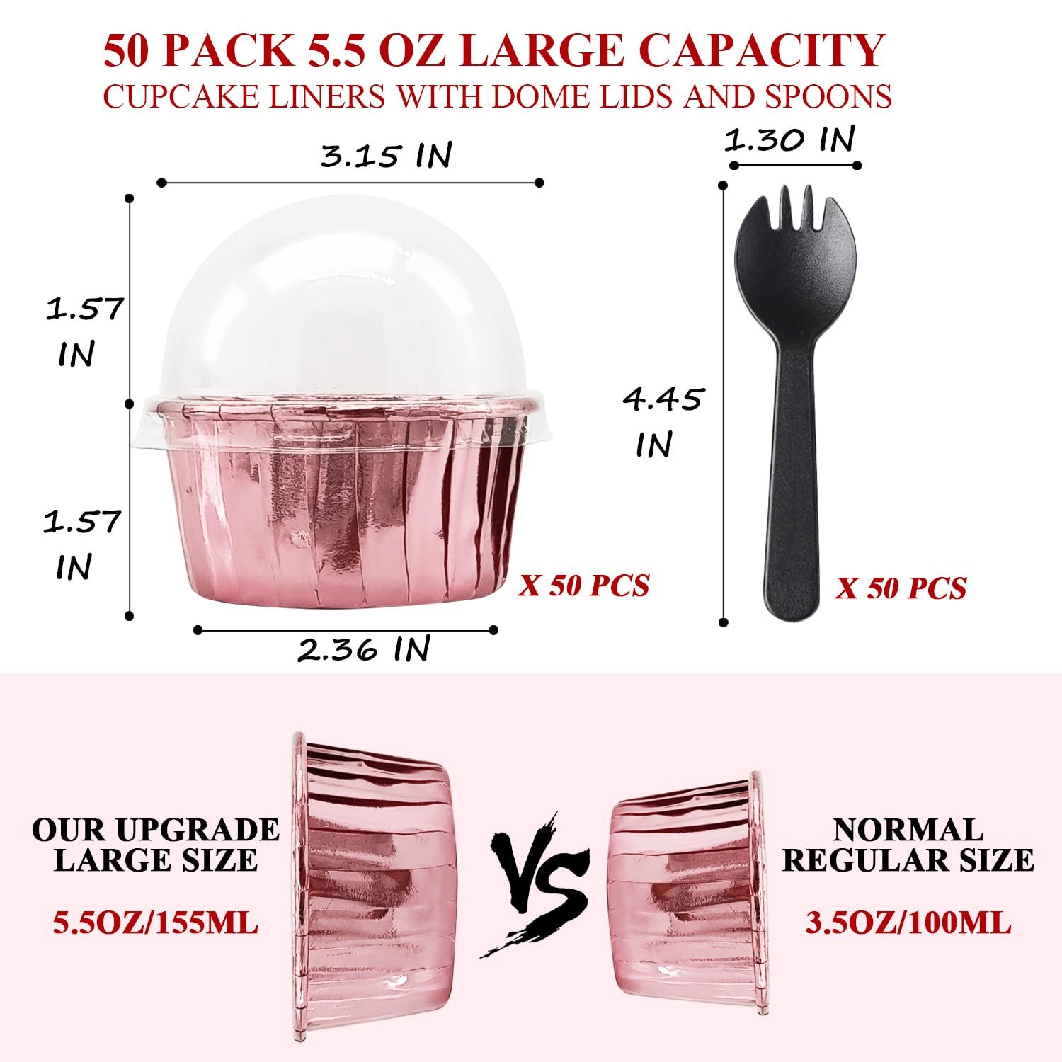 5.5 Oz Foil Muffin Cups Muffin Tins 50 Pack,Lnyzqus Jumbo Cupcake Liners With Lids,Disposable Ramekins Pans Cupcake Cups Wrapper