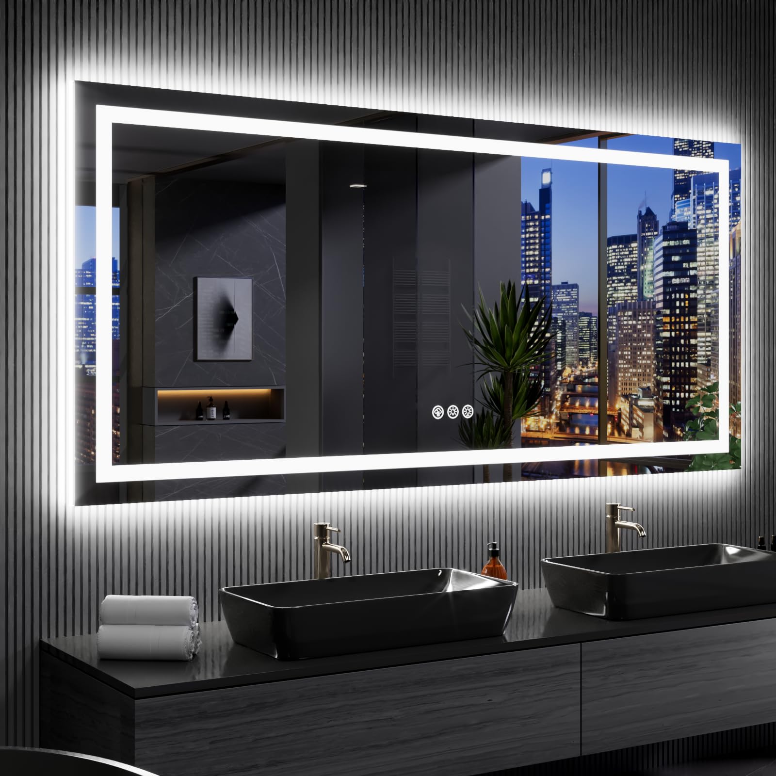 Loaao 84X32 Inch Rgb Led Bathroom Mirror With Lights, Anti-Fog, Dimmable Lighted Bathroom Vanity Mirror, Colorful Multiple Light