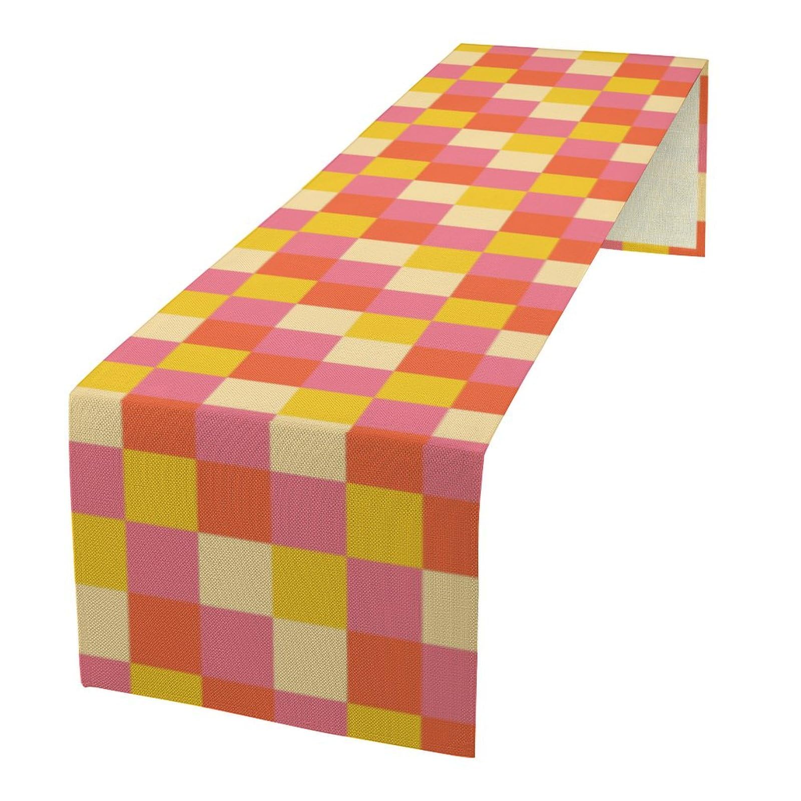 70s Hippie Table Runner Orange Yellow Pink Vintage Geometric Table Runner 1960s Retro Country Dinner Runner for Living Room Kitc