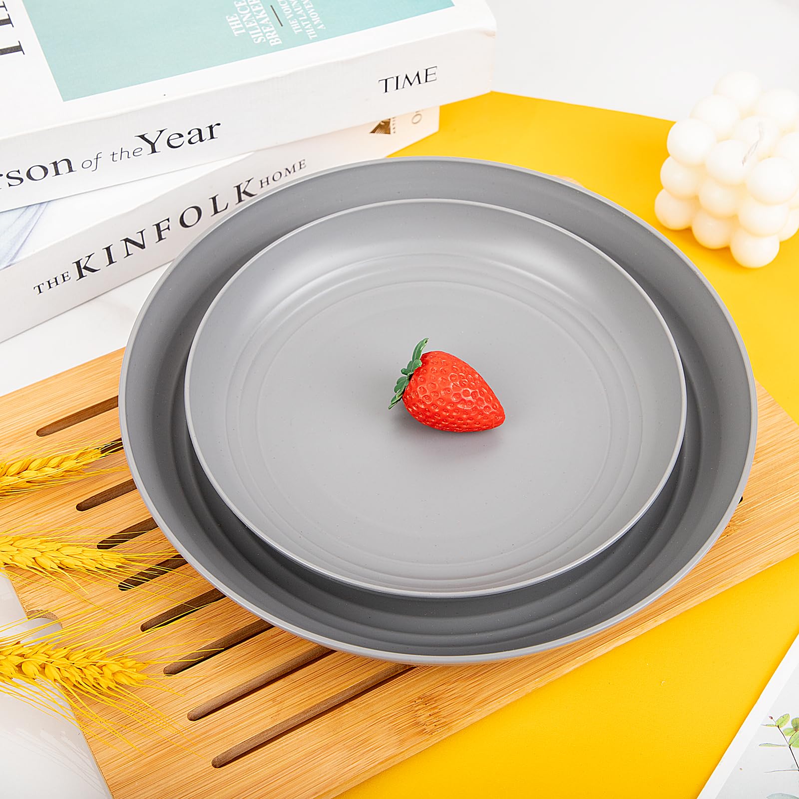 Liyh 48Pcs Grey Straw Dinnerware Set, Plates And Bowls Set, Camping Dish Set For 12, Plastic Dinnerware Set, Dishwasher Safe Din