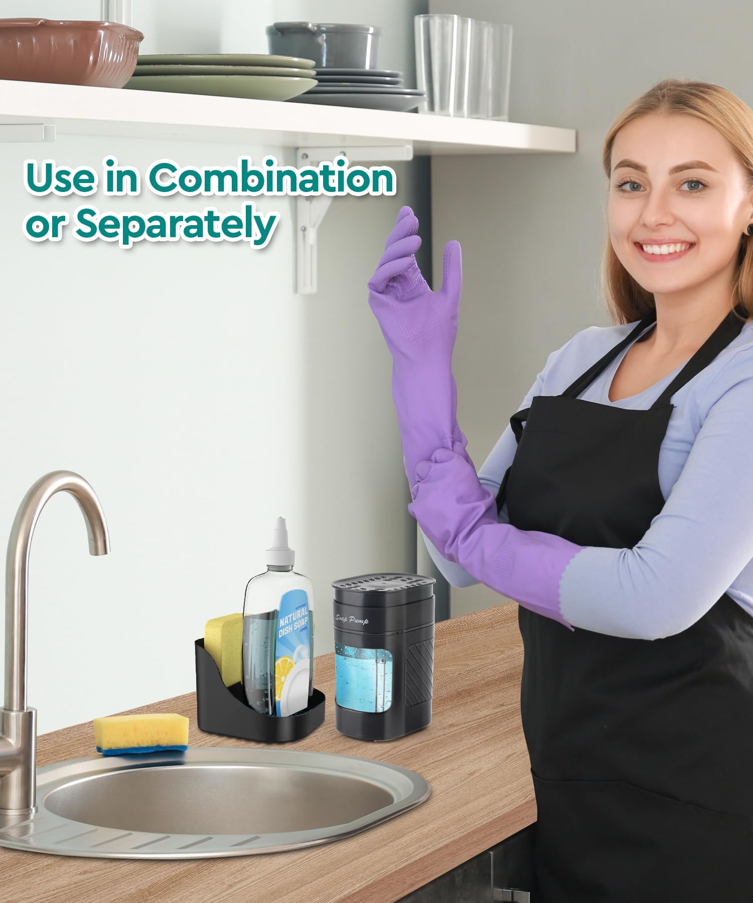 Dish Soap Dispenser With Sponge Holder, Soap Dispenser For Kitchen Sink(Includes One Sponge), 3-In-1 Kitchen Soap Dispenser Set