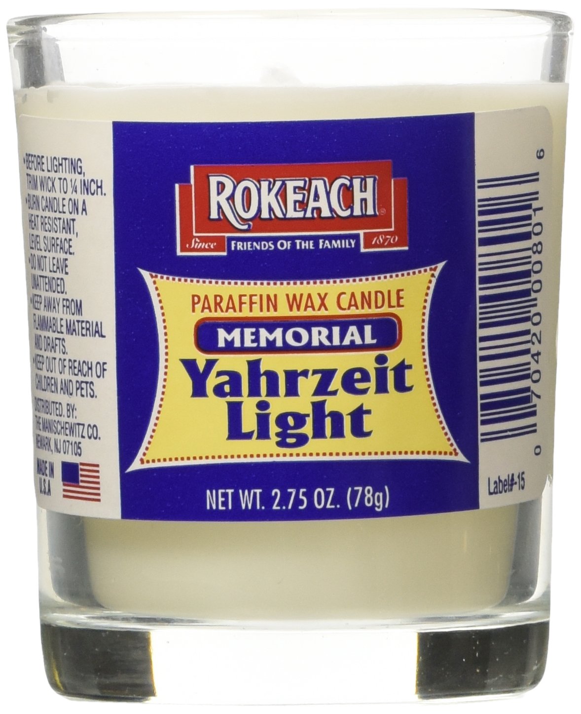 Rokeach Memorial Yahrzeit Tumbler, 1-Count (Pack Of 24)