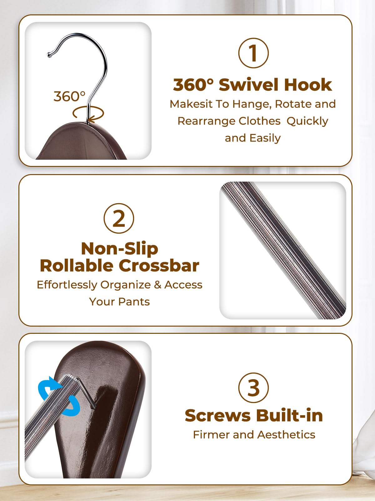 House Day Wide Shoulder Wooden Hangers, Wood Suit Hangers With Non Slip Pant Holder, Heavy Duty Coat Hangers For Closet, Wooden