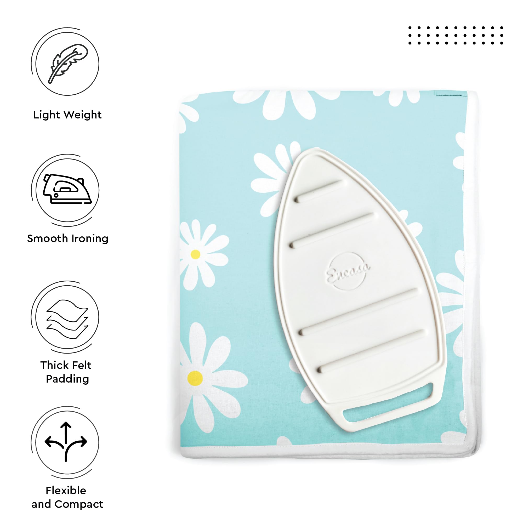 Encasa Homes Ironing Mat/Pad (Large 47 x 28 inch) with 3mm Padding & Silicone Iron Rest for Steam Pressing on Tabletop or Bed - Heat Resistant  Portable  Quilting & Travel Blanket - Daisy Blue