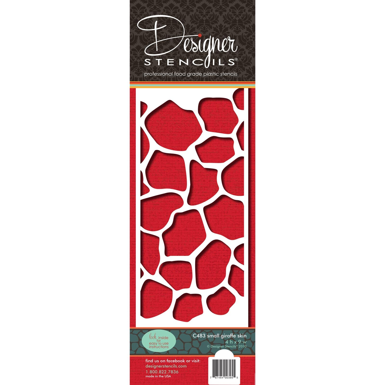 Designer Stencils Giraffe Skin Side Cake Stencil, 4-Inch, Beige/Semi-Transparent