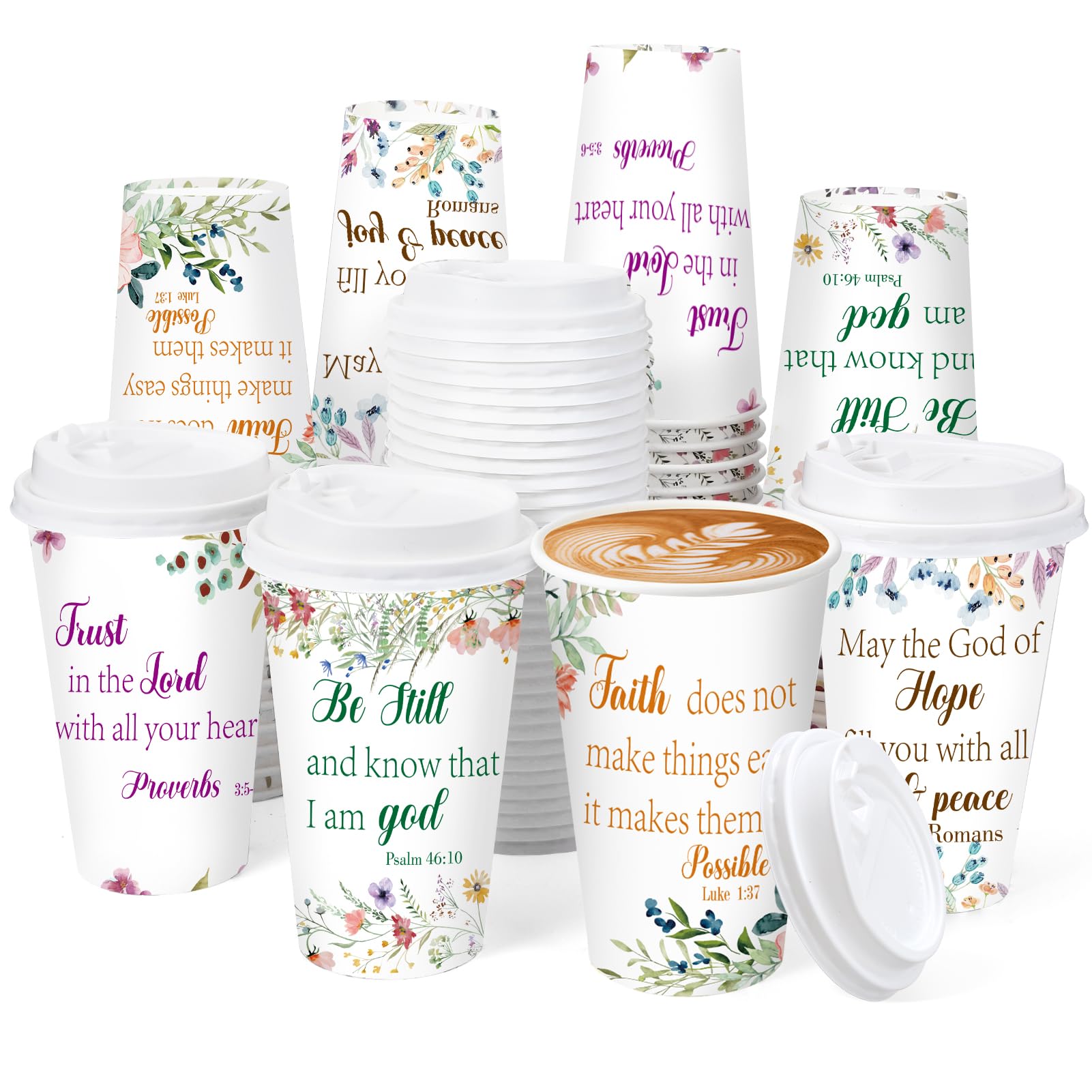 Ovveroche 50 Pack 16 oz Disposable Coffee Cups with Lids Christian