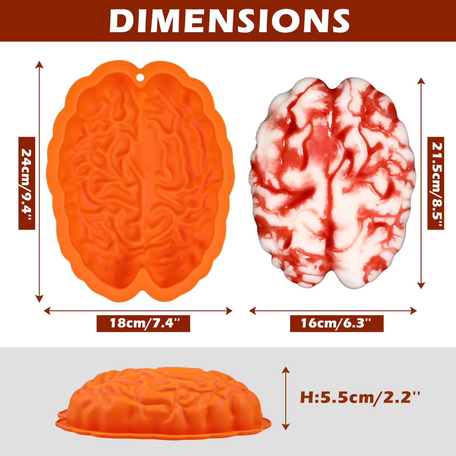 Webake Brain Jello Mold Silicone Brain Gelatin Cake Molds 9 Inch Breakable Brain Chocolate Mold For Halloween Baking