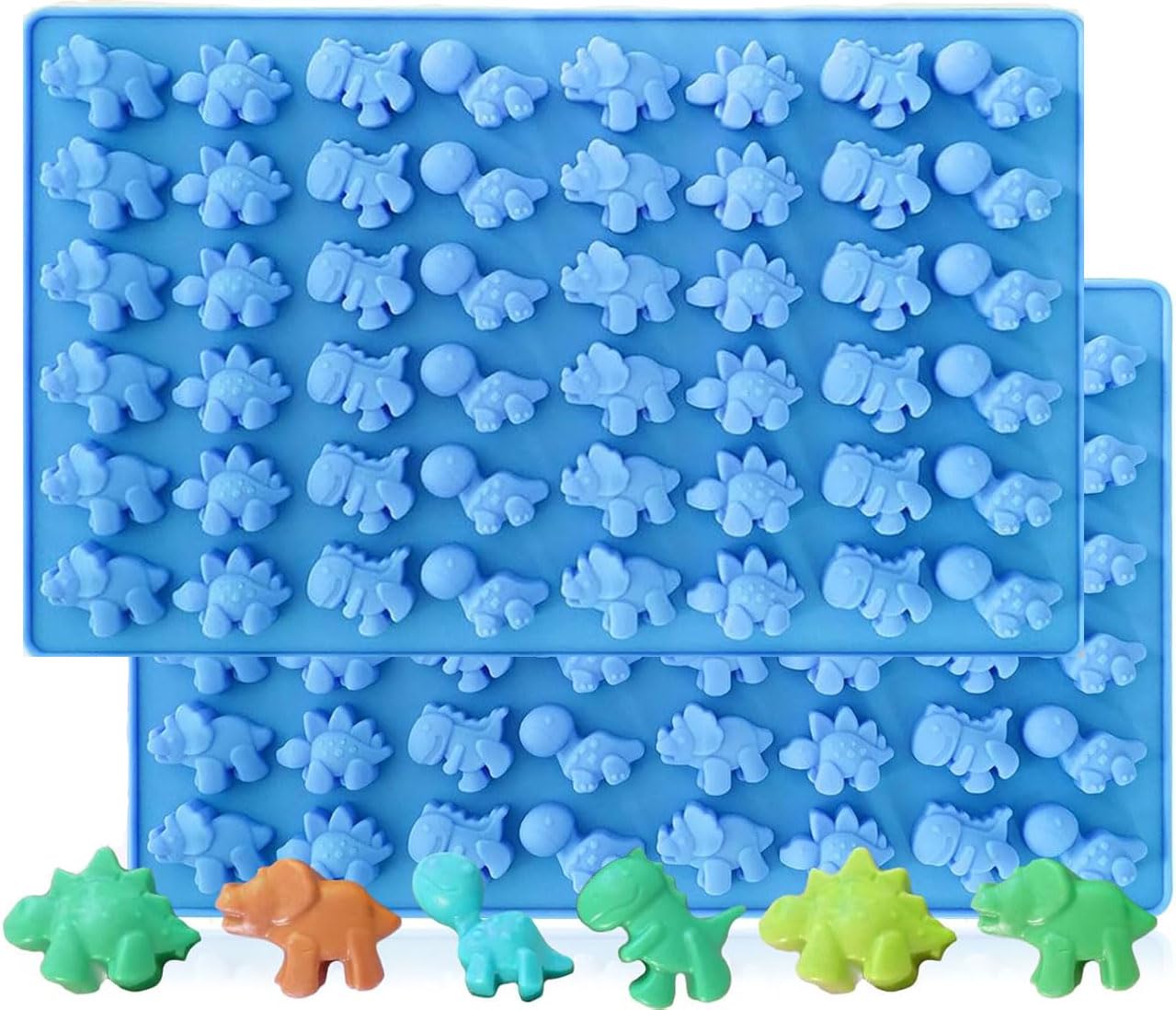VITAPREP 2Pack Dinosaur Silicone Molds 96 Cavities Total for Gummy, Candy, Chocolate, Ice Cubes | Food Grade| Mini TRex, Stego