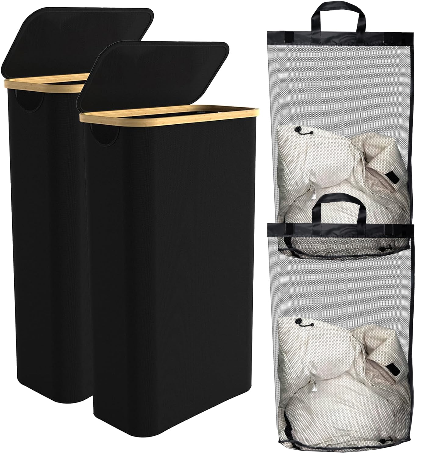 Slim Laundry Hamper With Lid, 60L Laundry Basket With Handles, Skinny Narrow Collapsible Dirty Clothes Hamper With Removable Lau