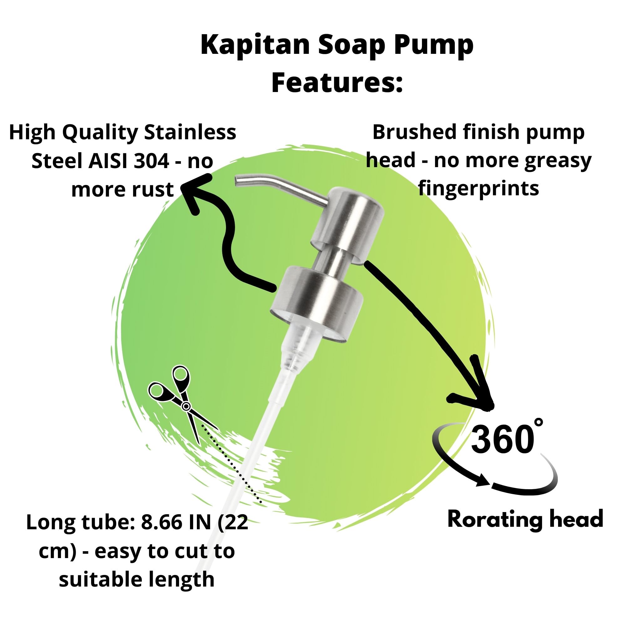 Kapitan Soap Dispenser Pump Head Replacement Spare for Standard 28400 (26 mm - 28mm  102 in-110 in) Neck Size  Stainless Steel Brushed Finish