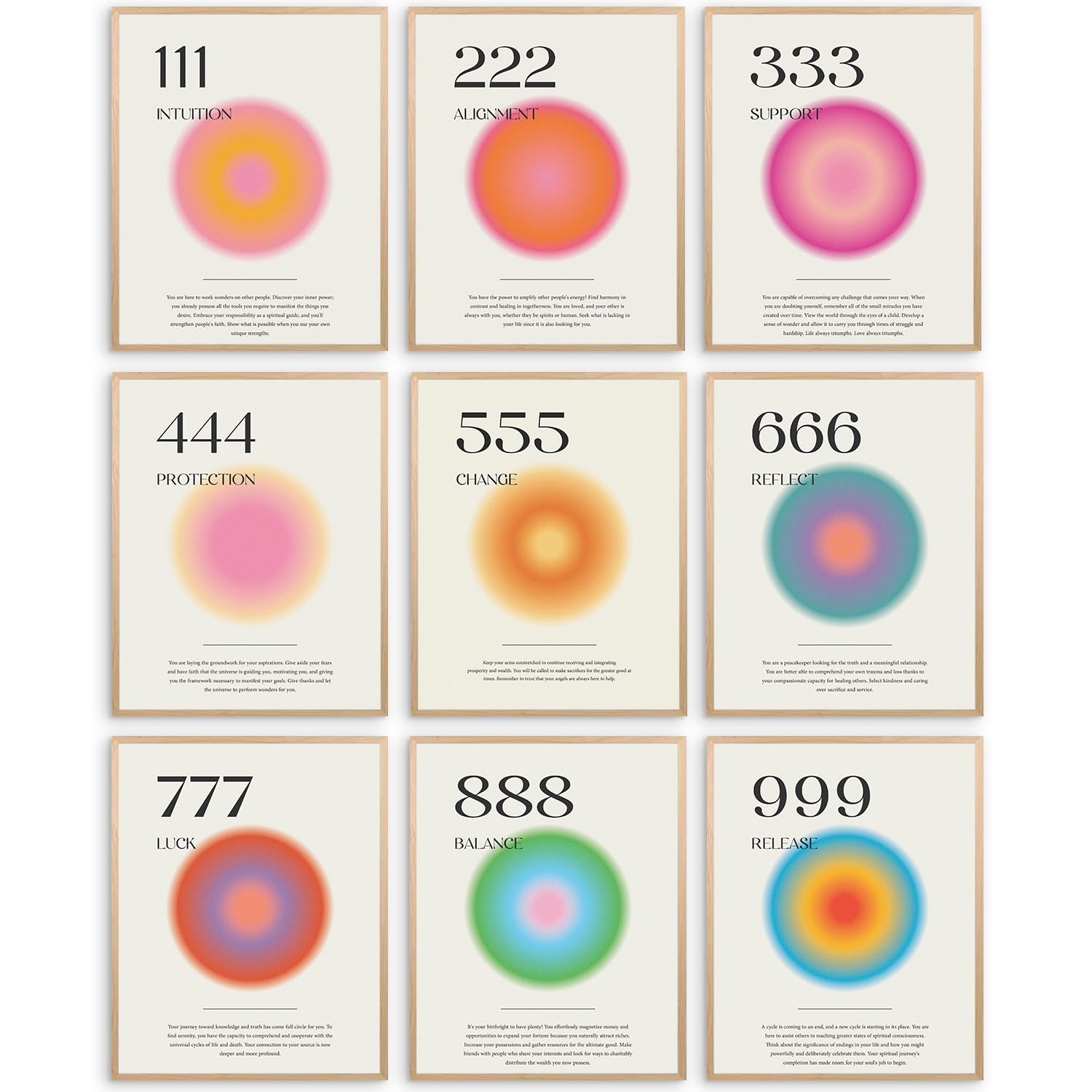 Elegend Angel Number Poster - 9 Pcs Aura Angel Numbers Poster For Room Aesthetic Minimalist Inspirational Quotes Wall Art Bedroo