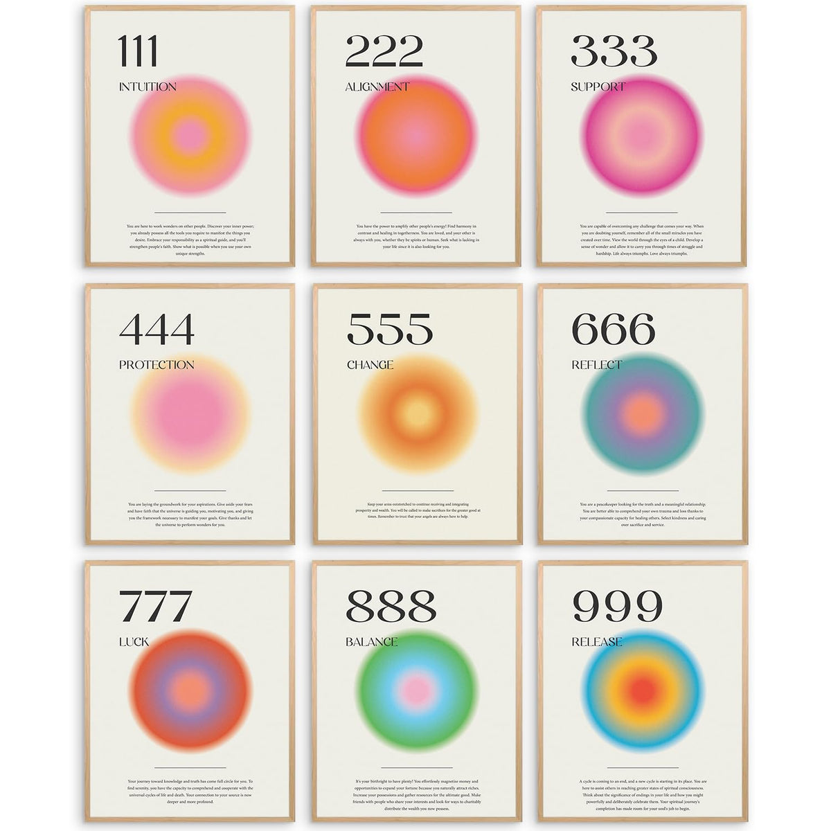 Elegend Angel Number Poster - 9 Pcs Aura Angel Numbers Poster For Room Aesthetic Minimalist Inspirational Quotes Wall Art Bedroo