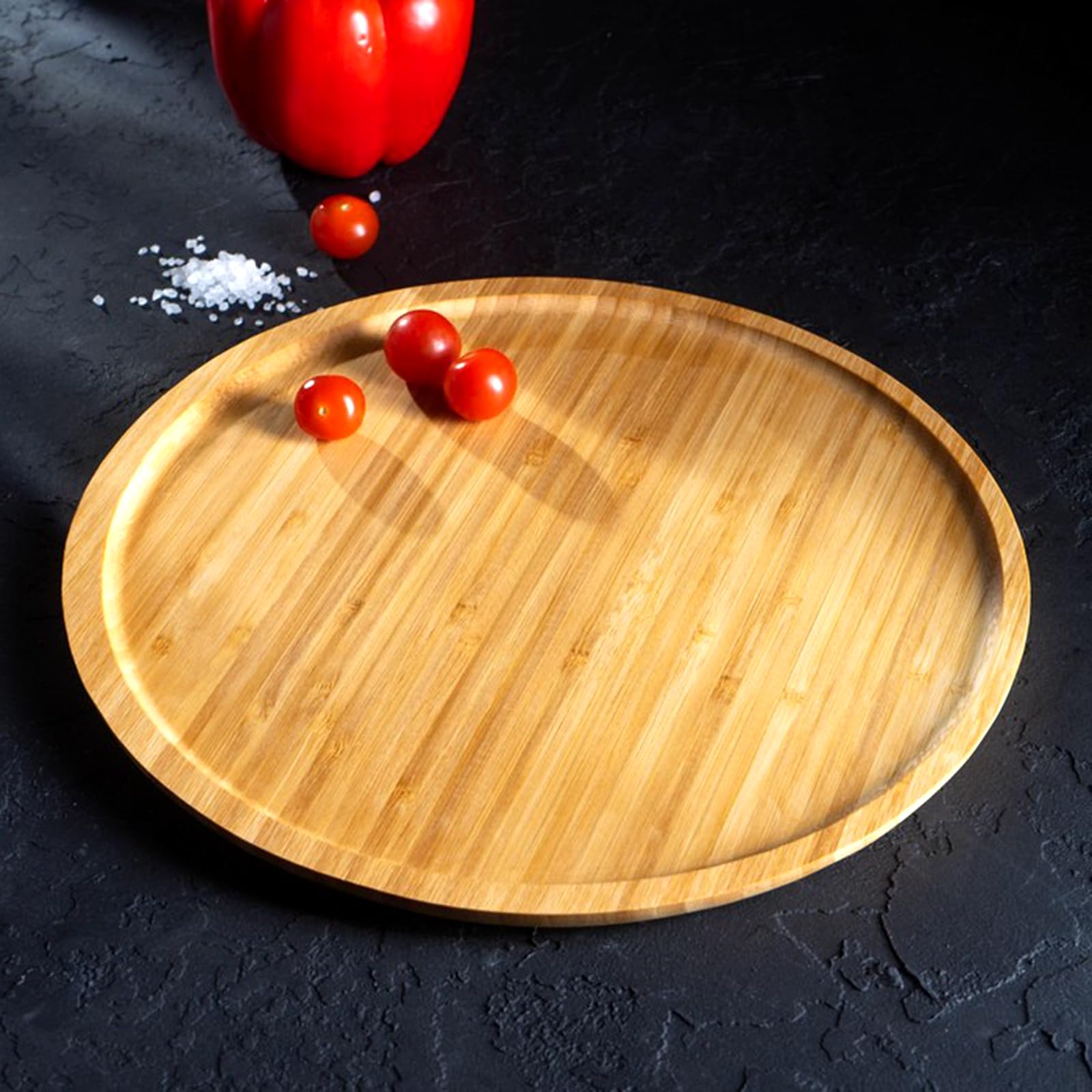 Joikit 5 Pack 12 Inch Bamboo Round Platter, Fine Polished Round Wood Plates Bamboo Serving Tray For Holding Fruit, Bread, Cheese