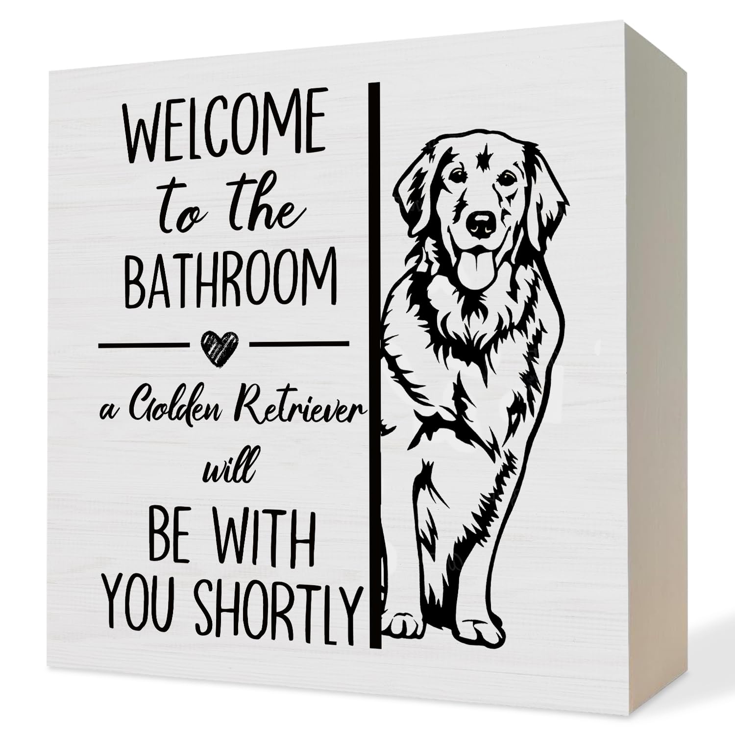 ATBWGT Funny Golden Retriever Bathroom Wooden Box Sign, Gifts for Golden Retriever Lovers, Dog Wood Block Plaque Signs for Bathr