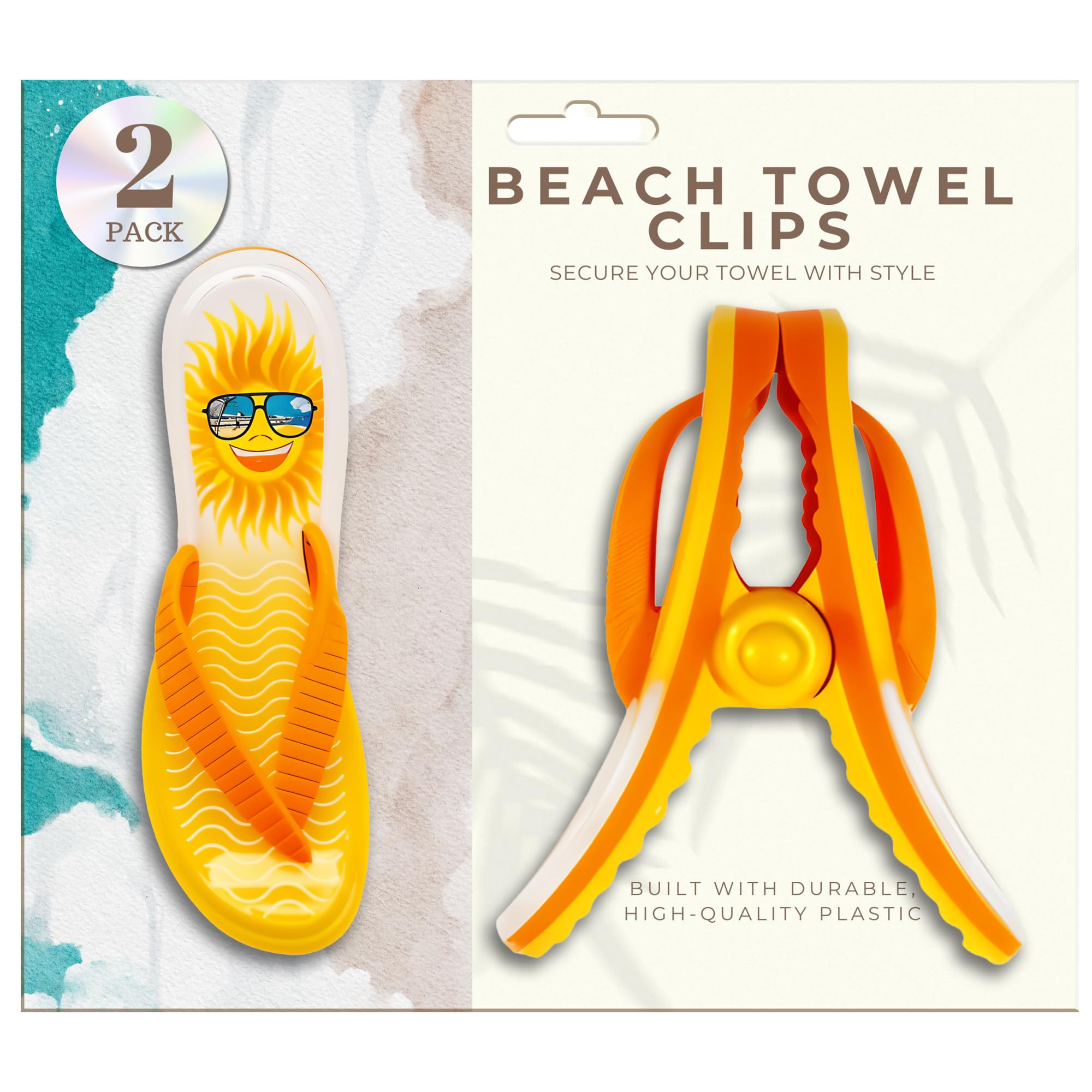 PERFORMORE Flip Flop Beach Towel Clips (Yellow)  Set of 2  Portable Towel Holder Clips  Secure Clips for Beach Chairs Deck Patio Pool Boat Cruise Lounge Chair Accessories