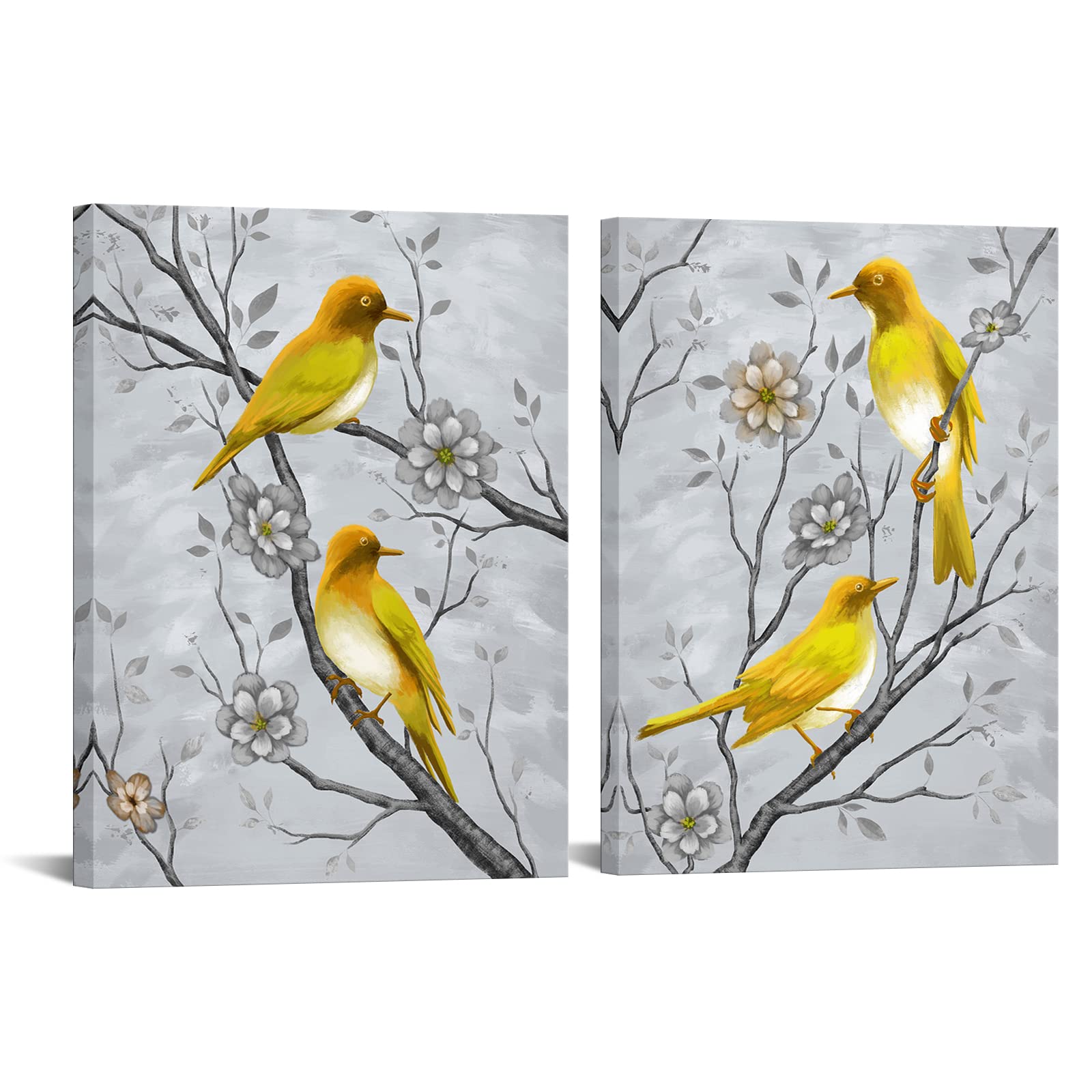 Ryounoart Yellow And Grey Wall Art Bird Pictures Gray Yellow Canvas Paintings For Kitchen Bathroom Wall Decor Ready To Hang 12 *