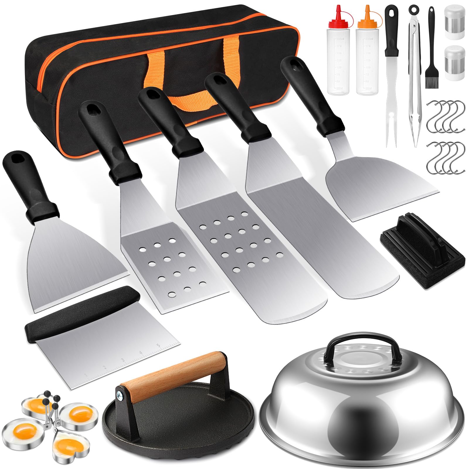 Griddle Accessories Kit, Terlulu 29 Pcs Flat Top Grill Accessories For Blackstone And Camp Chef, Metal Spatula Set With Burger P