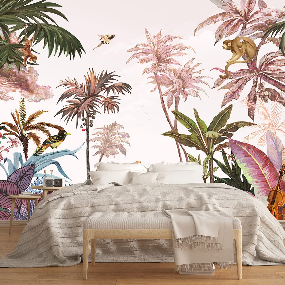 MFWFM Tropical Wallpaper Botanical Palm Leaf Wall Mural Jungle Forest Rainforest Mural Wallpaper(Not Peel n Stick)
