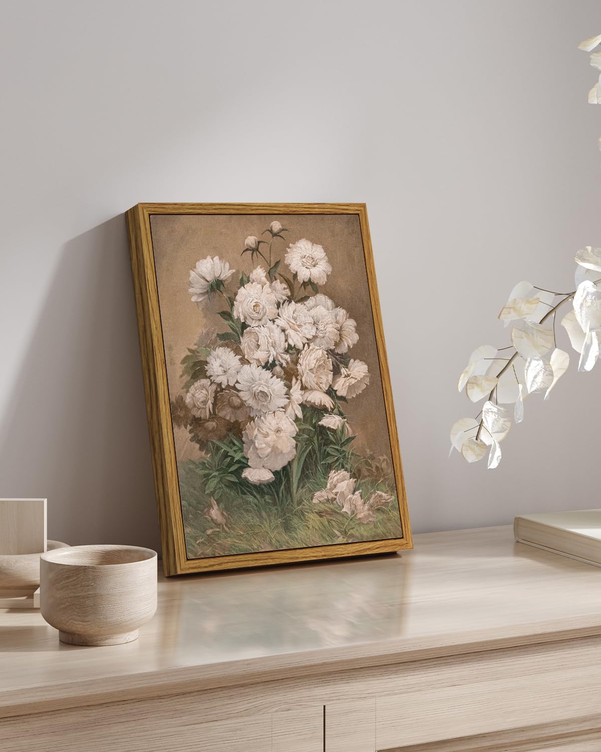 Arpeotcy Framed Canvas Wall Art Decor, 8X10Inch, Farmhouse Peonies Flower Kitchen Wall Decor, Rustic Art Prints For Home Decor A