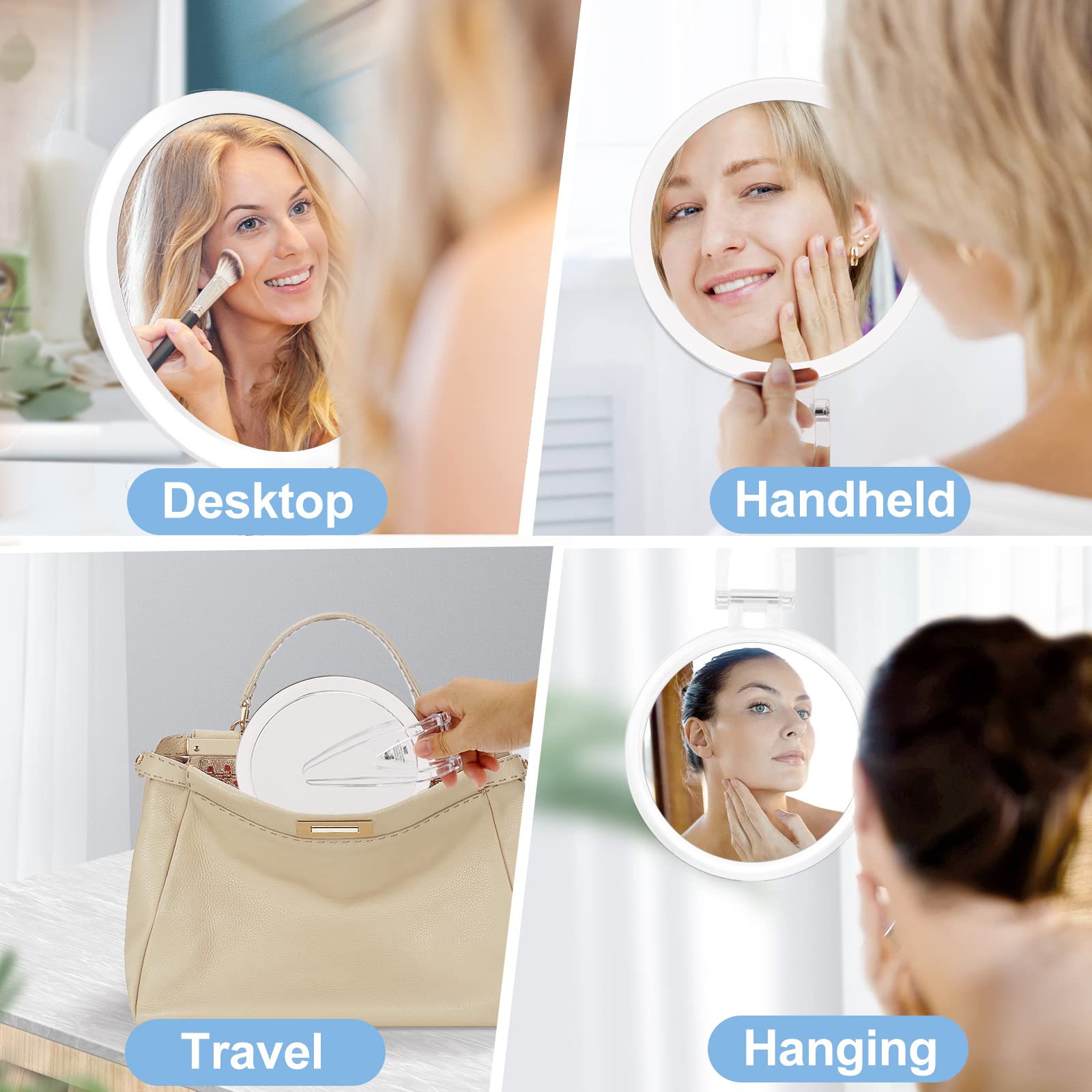 JMH Magnifying Handheld Mirror Double Sided  1X 20X Magnification Hand Mirror  Travel Folding Held Adjustable Rotation Pedestal  Portable Small Makeup Mirror  6 Inch