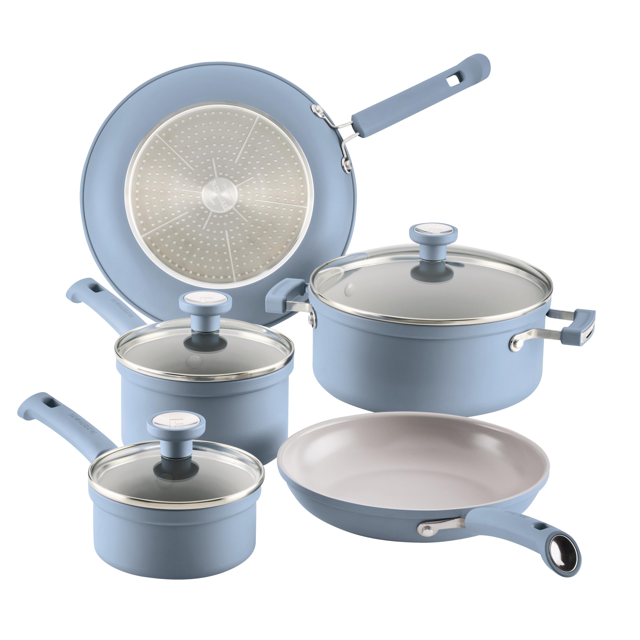Farberware TrueCook Ceramic Plus InductionReady, Dishwasher Safe 12Piece Cookware Set Steel Blue