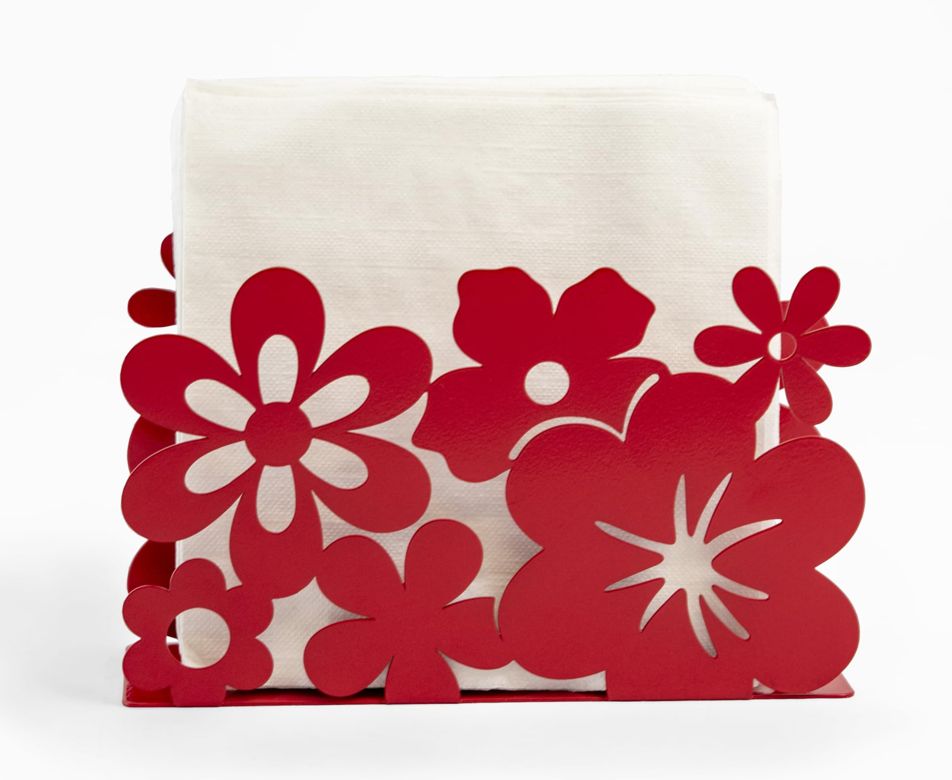 Mango Steam Tabletop Napkin/Tissue & Letter Holder For Home, Kitchen, Restaurants (Flower, Red)