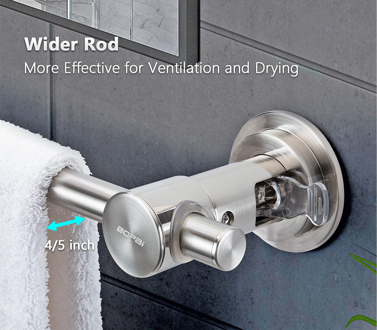 BOPai 24 inch Suction Cup Towel Bar  Brushed Nickel