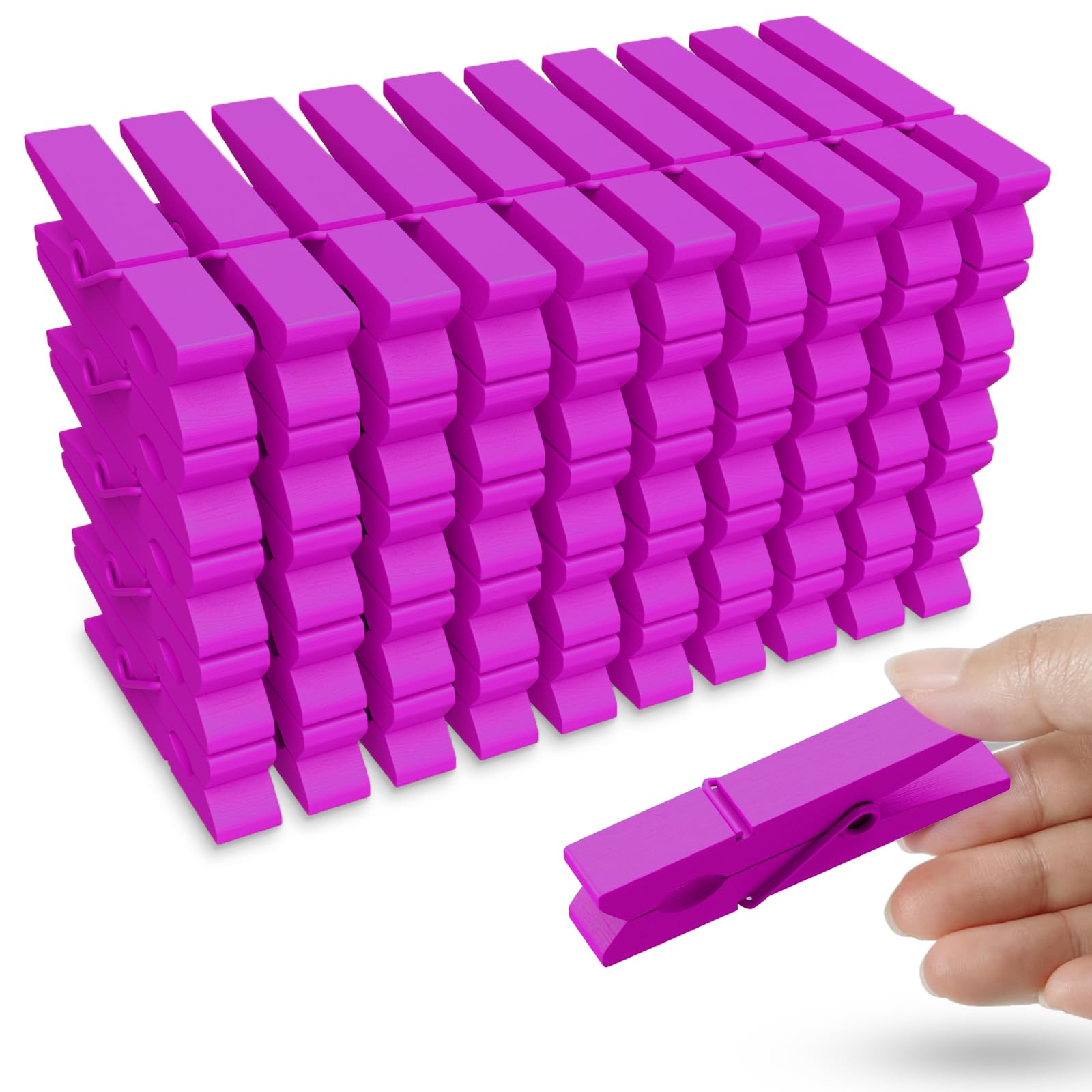 50Pcs Colored Wooden Clothespins, 2.9Inch Hot Pink Clothes Pins For Clip Pictures Photos Decorative, Small Colorful Wood Decorat