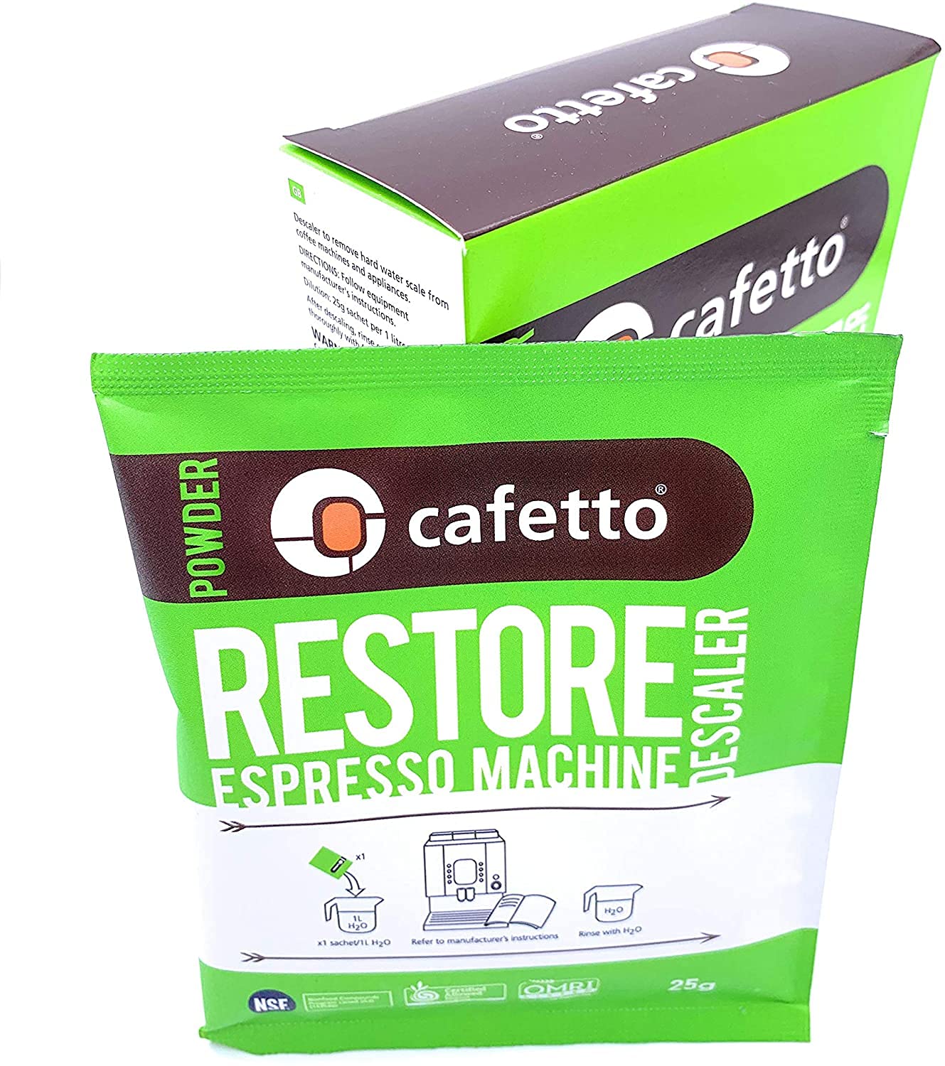 Cafetto Restore Espresso Machine Descaler  Coffee Machine Cleaning Powder for Use In Organic Systems (4 Single Use Packets)