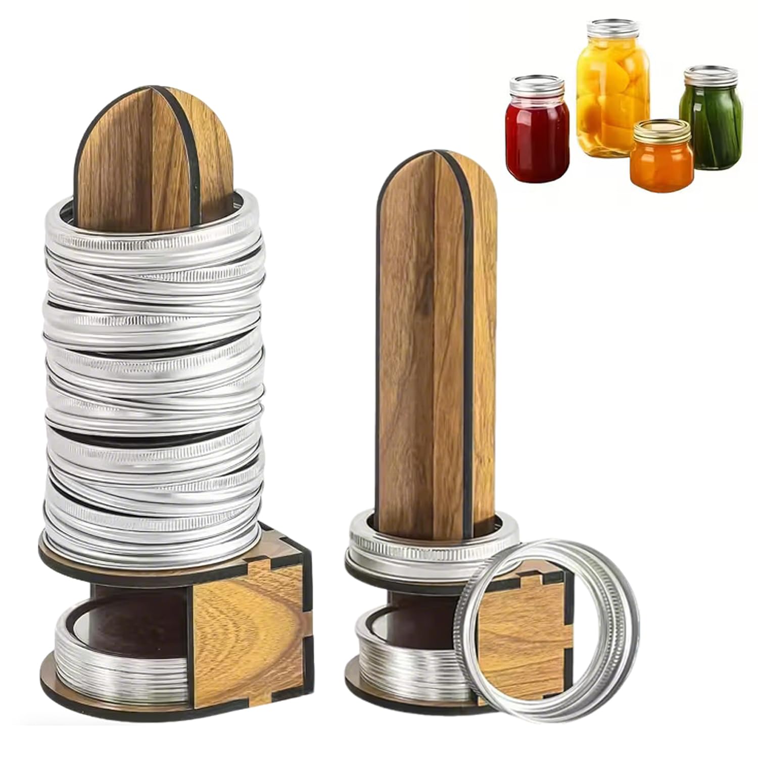 QiaoSha Mason Jar Lid Organizers Inside Cabinet, 2 Pack Wooden Canning Lid Rack Holder for Kitchen Organization and Storage, Reg