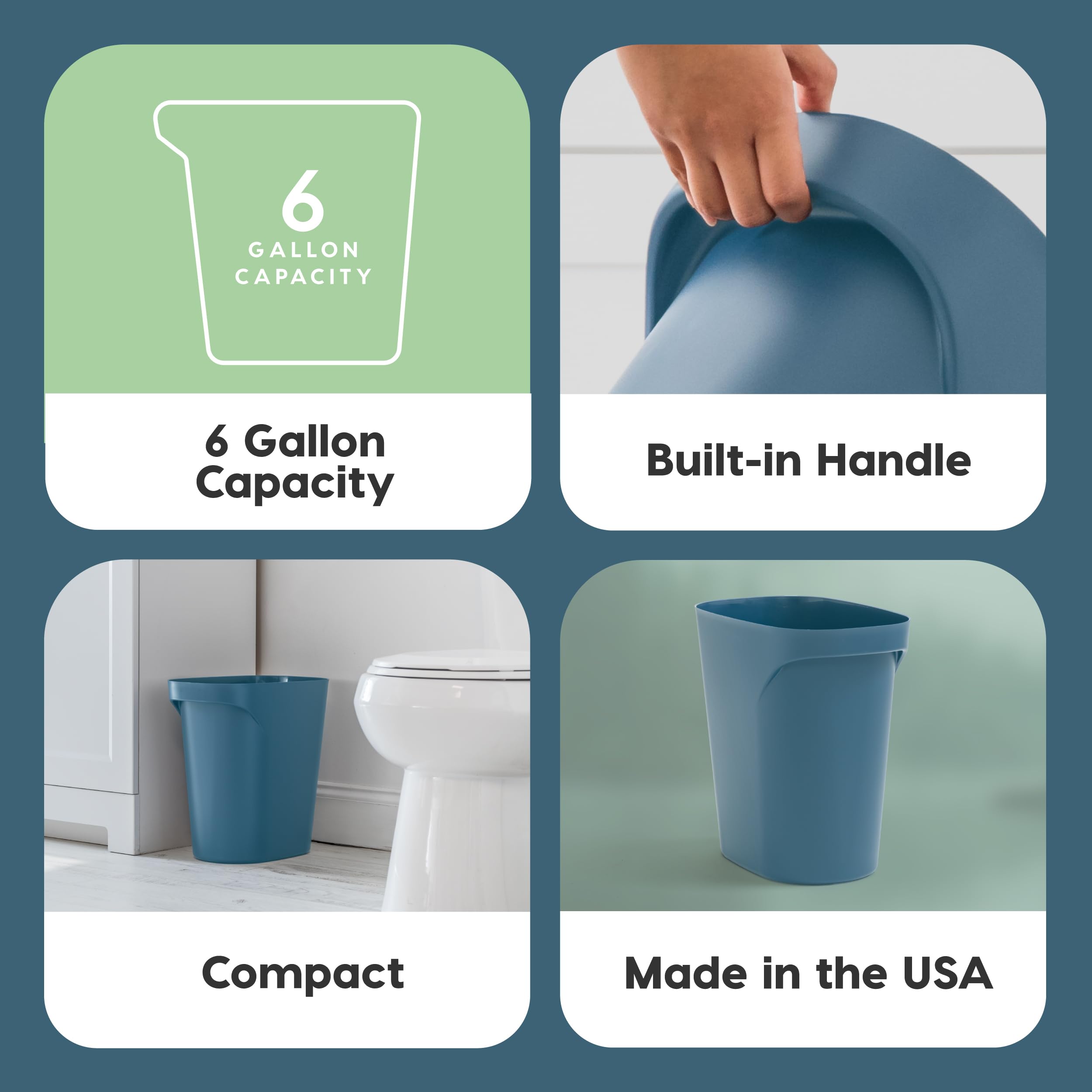 Iris Usa 6 Gallon / 24 Quart Trash Garbage Cans Plastic Wastebasket Set, 3-Pack, For Home Office Kitchen Bedroom Bathroom, With