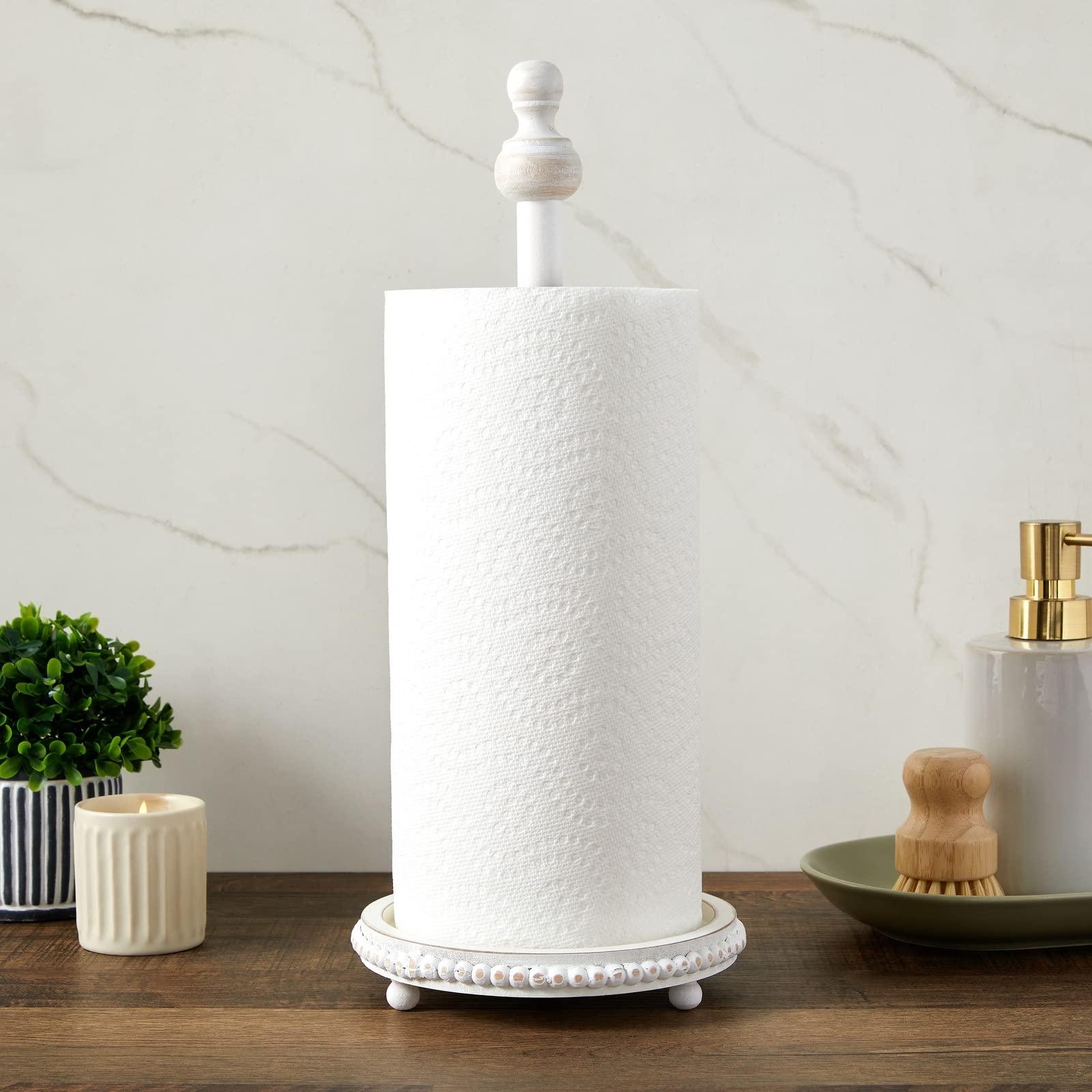 Wooden Rustic Paper Towel Holder For Kitchen Organization, Distressed Standing Holder For Modern Home D  Cor, Countertop, Dining