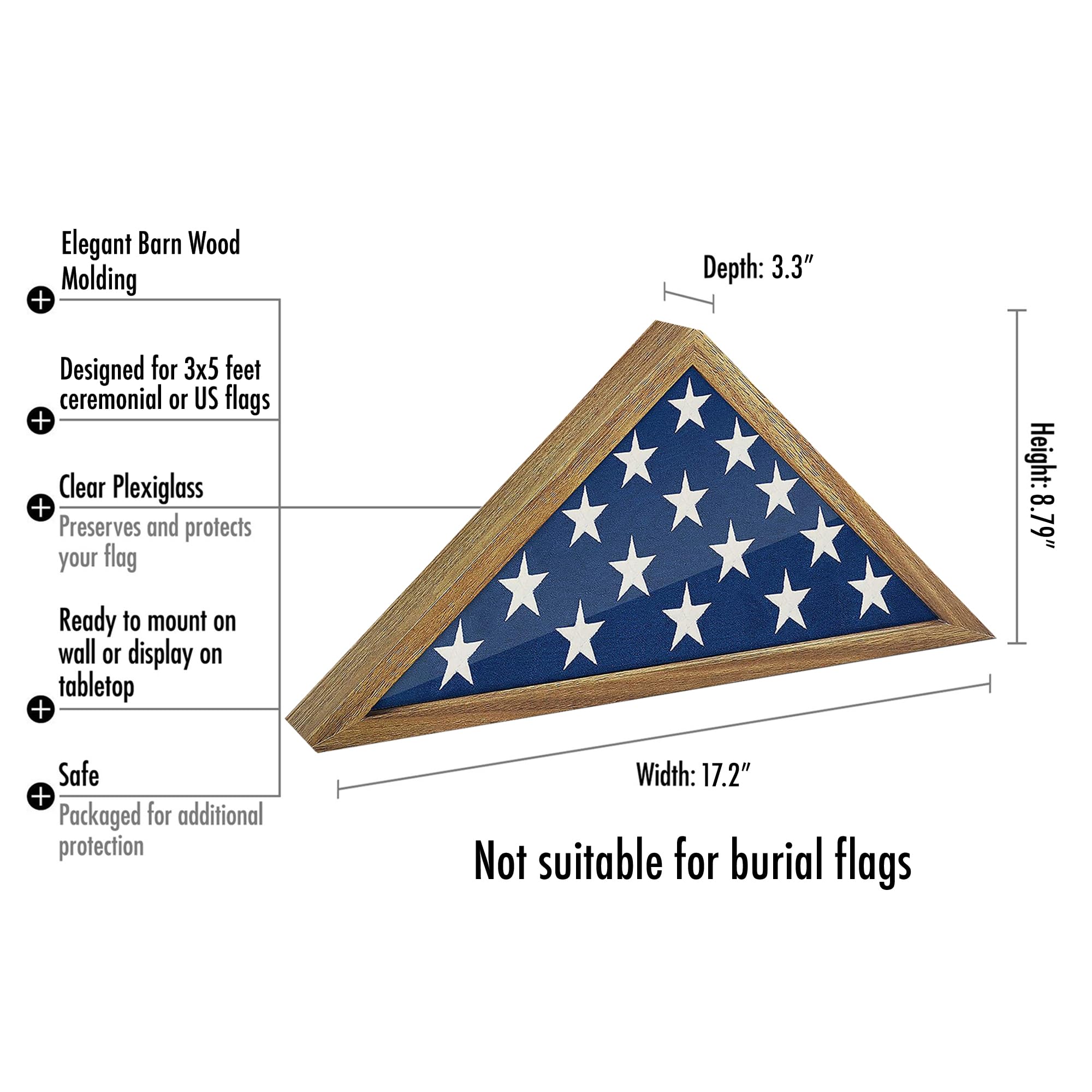 Americanflat Small Folded Flag Display Case - Fits Folded 3x5 Ceremonial Flags (Not for Burial Flag) - Silhouette Collection -