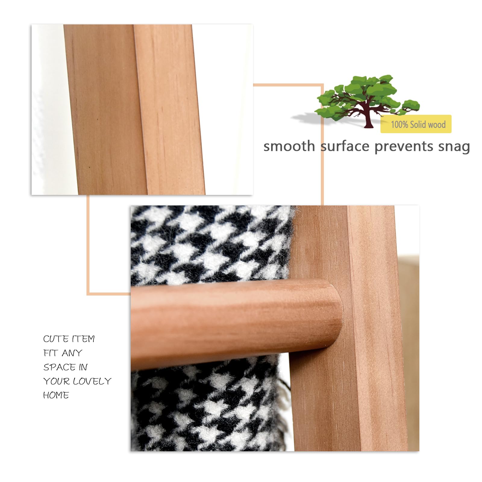 Fuin 6Ft Wooden Natural Blanket Ladder Living Room Decorative Wall Leaning Farmhouse Quilt Display Holder Rustic Wood Towel Rack