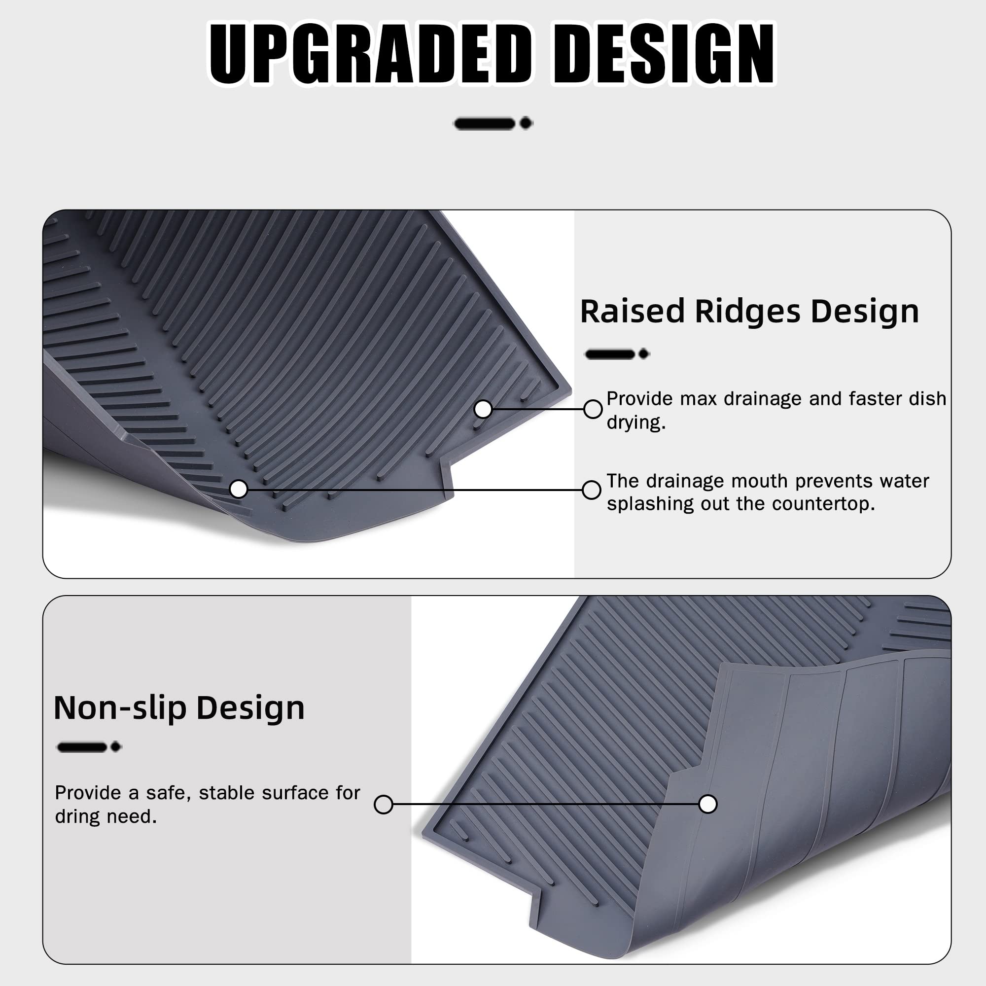 Maosgo Dish Drying Mat For Kitchen Counter, Silicone Large Dish Drying Pad, Easy Clean Non-Slipping Heat Resistant Dish Rack Mat