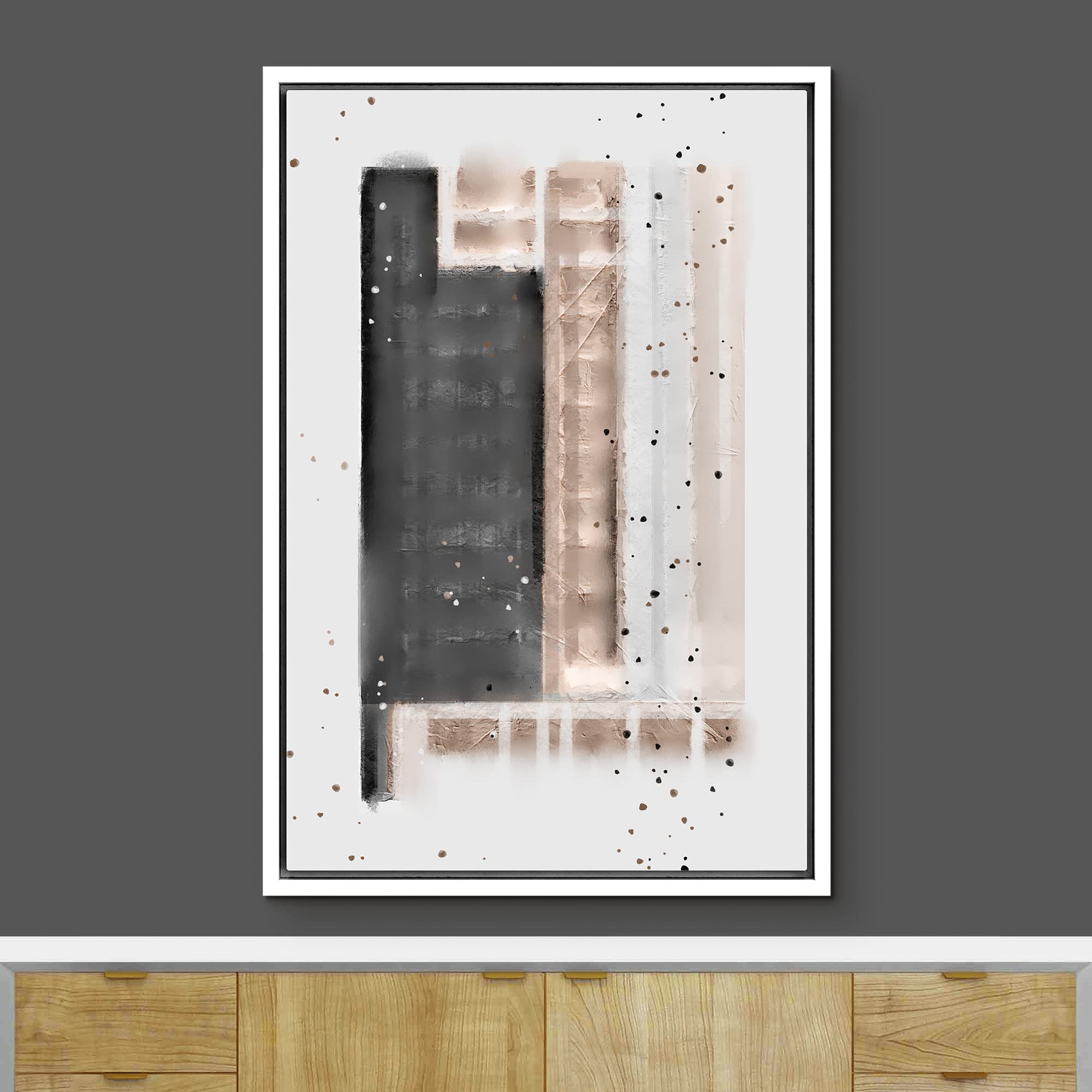 Ashbrook Framed Canvas Print Wall Art Minimalist Brown And Black Square Collage Abstract Shapes Illustrations Modern Contemporar