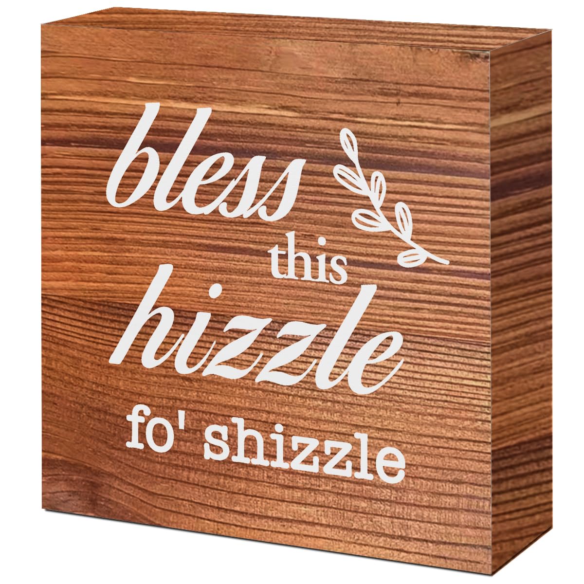 Brown Country Bless This Hizzle for Shizzle Sign Wooden Block,Funny Humor Home Decor for Shelves,Farmhouse Home Desk Decor,House