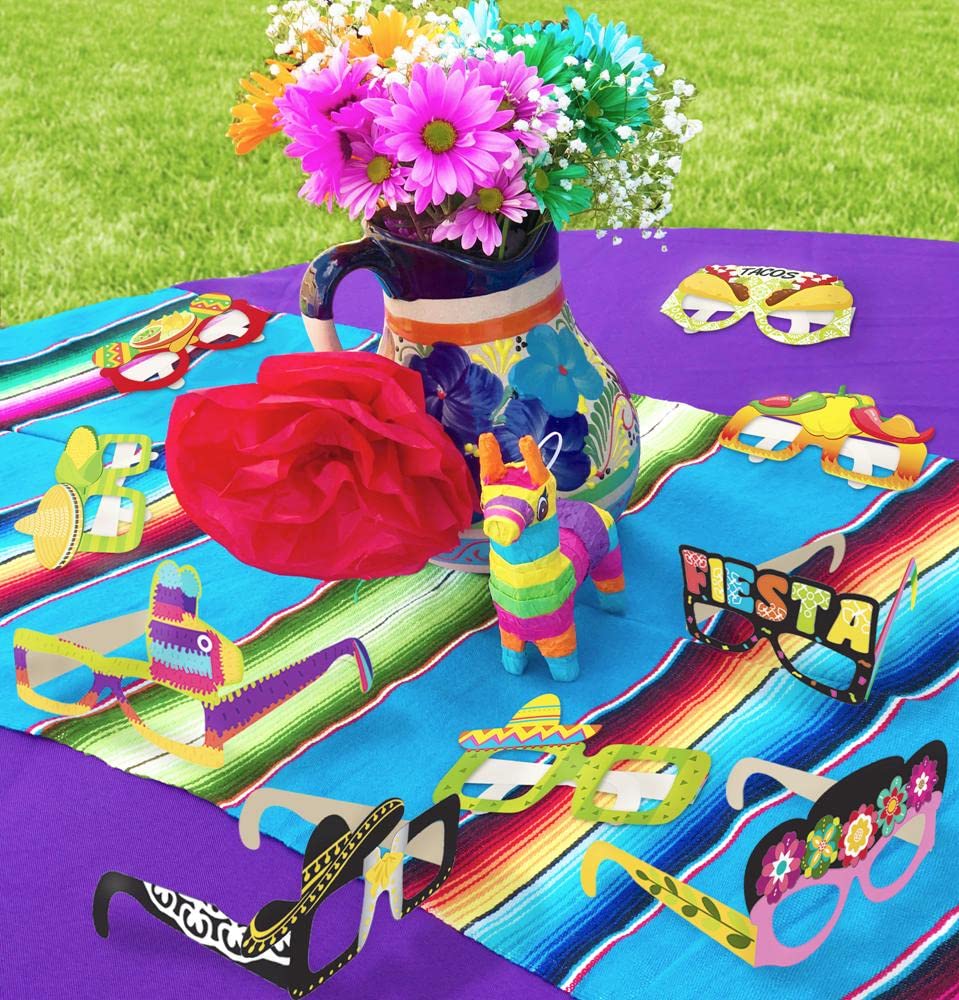Mexican Fiesta Paper Eyeglasses, Pack Of 12 Cinco De Mayo Glasses - Taco Bout And Lets Fiesta Party Decorations