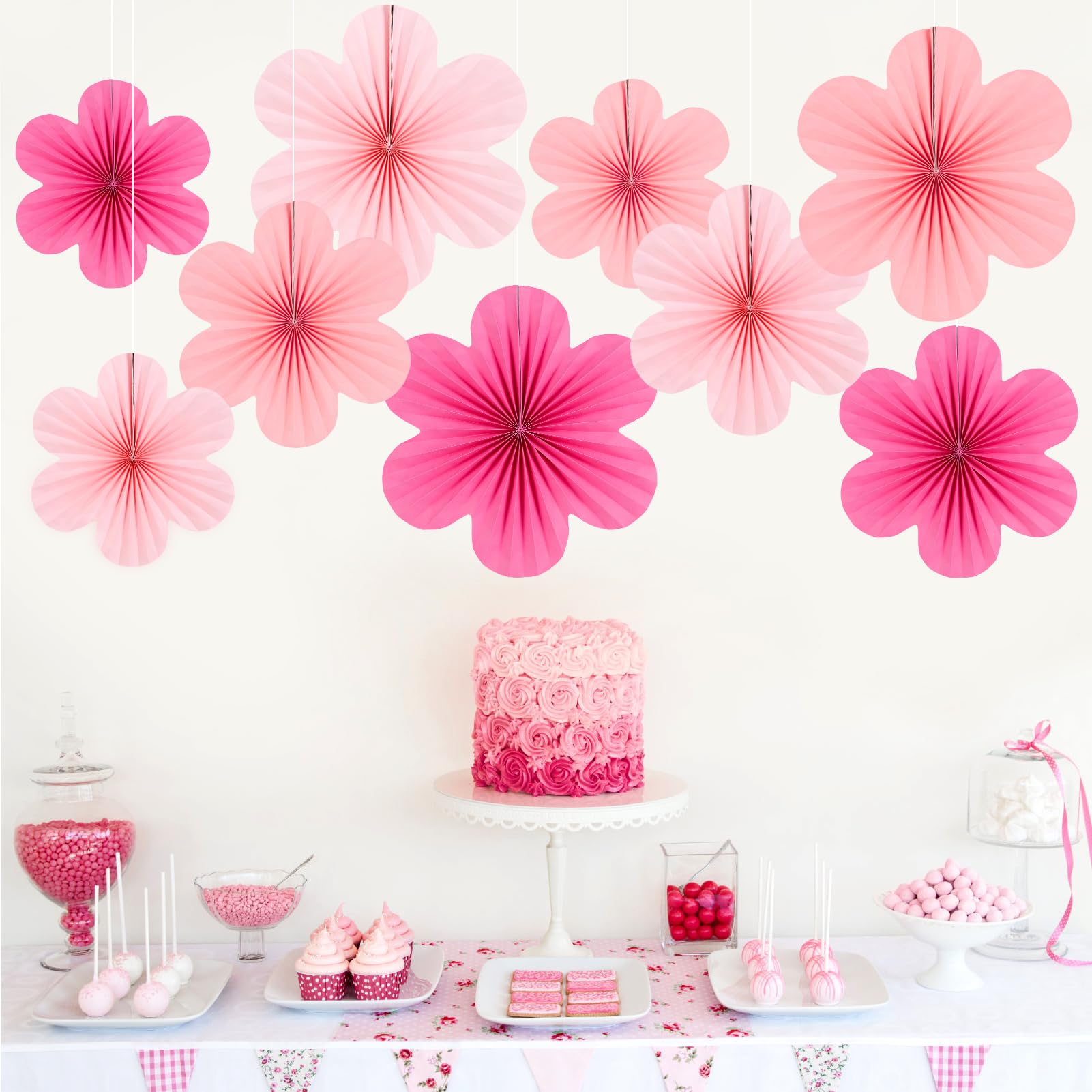 Easy Joy Hot Pink Paper Flowers Decorations For Wall Pink Paper Fans Classroom Decoration Paper Floral Backdrop Decor Paper Fans