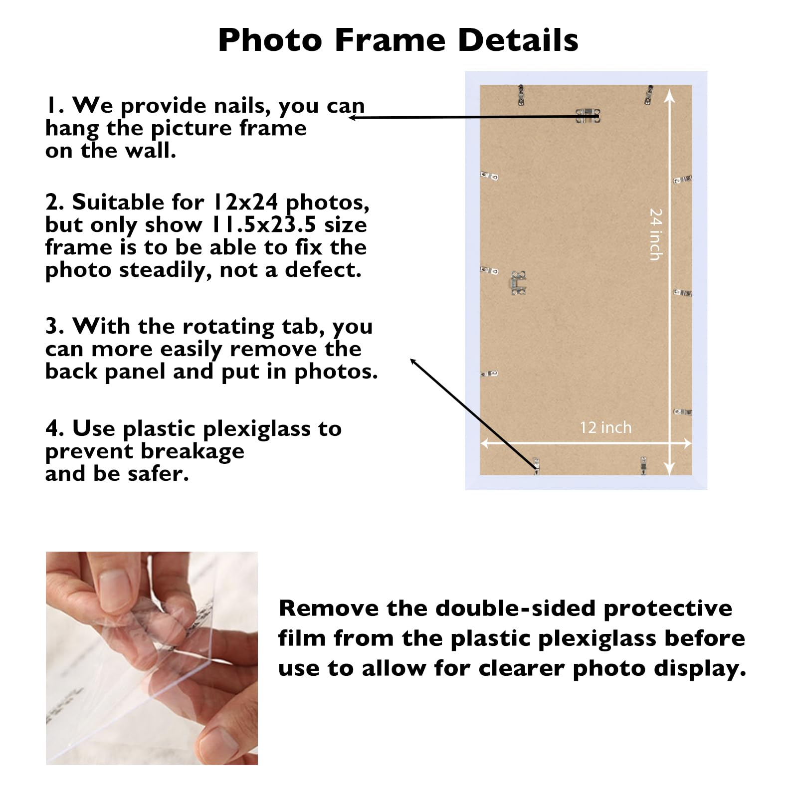 JCJMY 12x24 Picture Frame White for Poster Photo Picture, Horizontal and Vertical Formats for Wall Hanging, 12 x 24 Wall Gallery