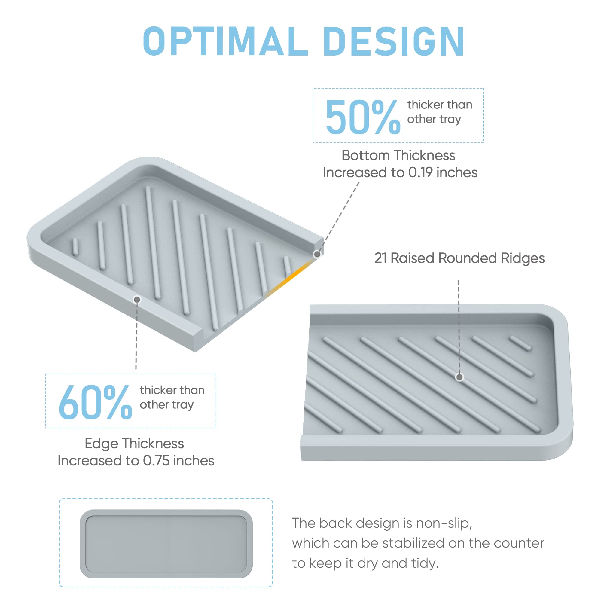 Silicone Sink Tray,Extra Large 12'' Sponge Holder For Kitchen Sink Eg-Sipro Kitchen Soap Tray Sink Caddy Bathroom Counter Organi