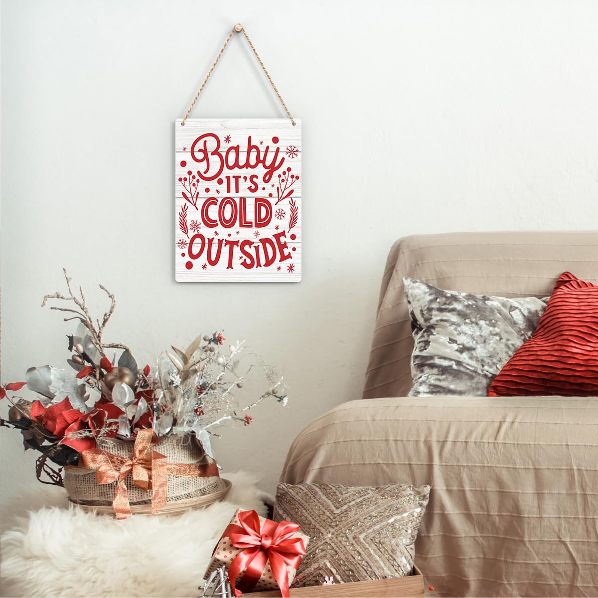 Gnomes Merry Christmas Wooden Sign Snowflake Winter Decoration Rustic Hanging Plaque Home Wall Art 8 x 10 Sign Wall Decor for Fa