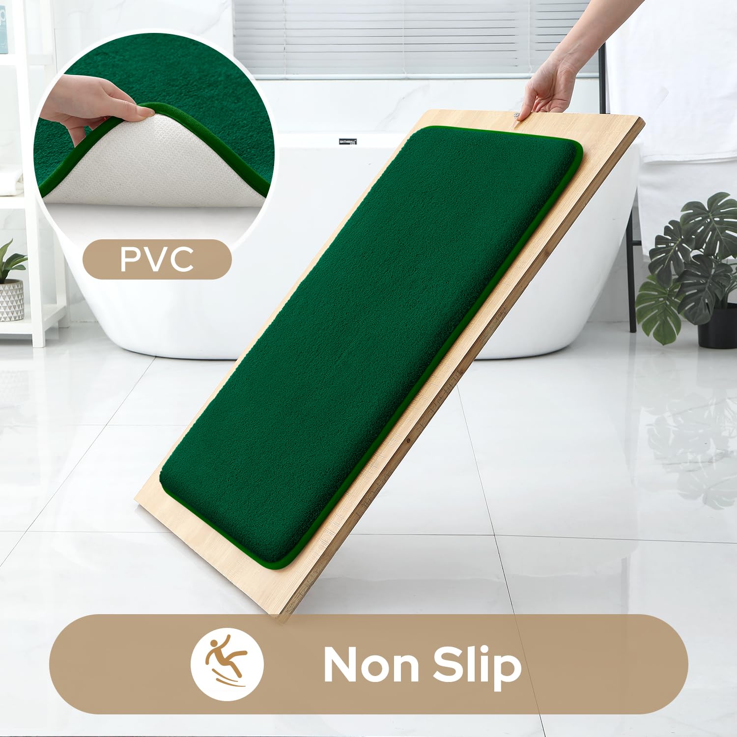 Homeideas Upgraded Bathroom Rugs Set 3 Piece, Extra Thick Absorbent Soft Memory Foam, Washable Toilet Bath Mat (Dark Green,17''X