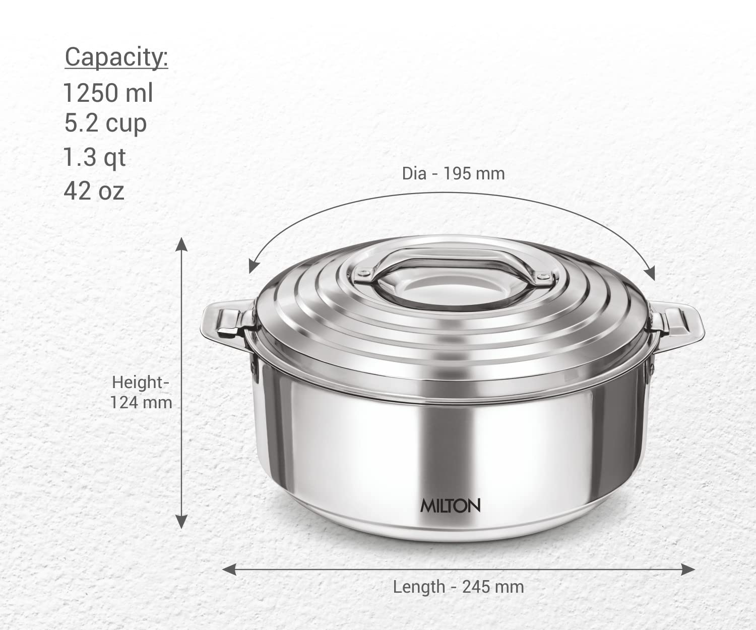Milton Galaxia 1000 Insulated Stainless Steel Casserole, 1200 Ml | 40 Oz| 1.26 Qt. Thermal Serving Bowl, Keeps Food Hot & Cold F