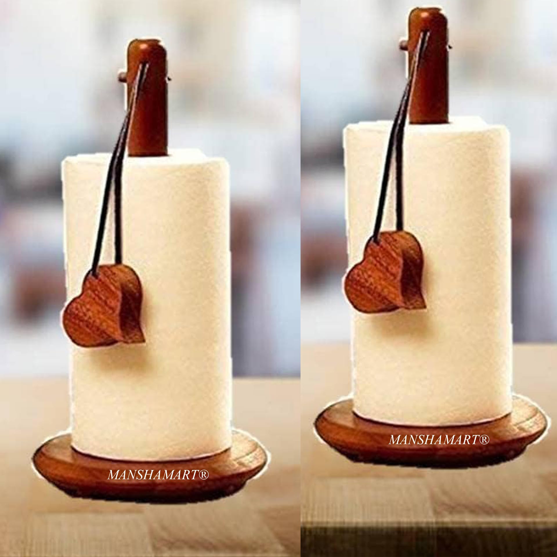 Manshamart Set Of 2 Wooden Tissue Roll Paper Towel Holder Stand For Kitchen Bathroom Seesham Wood Napkin Holder Wooden Tissue Pa
