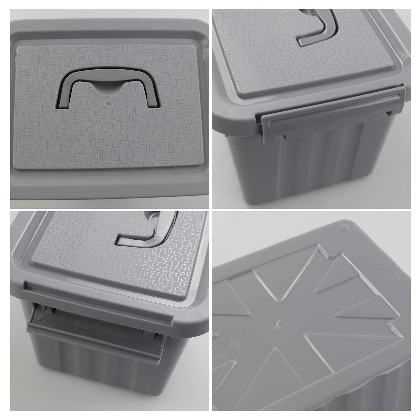 Uumitty 4 Packs Plastic Lidded Storage Box, 6.5 Quart Organizing Latch Bin With Lid/Handles, Grey