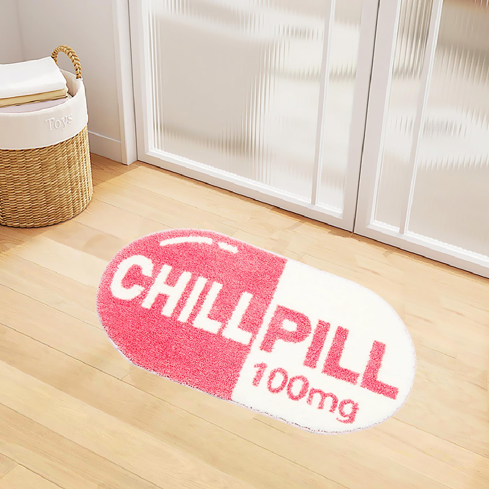 Ukeler Cute Chill Pill Bath Mat Pink Funny Absorbent Small Bathroom D  Cor Rug Non Slip Washable Accent Bathroom Rugs For Shower