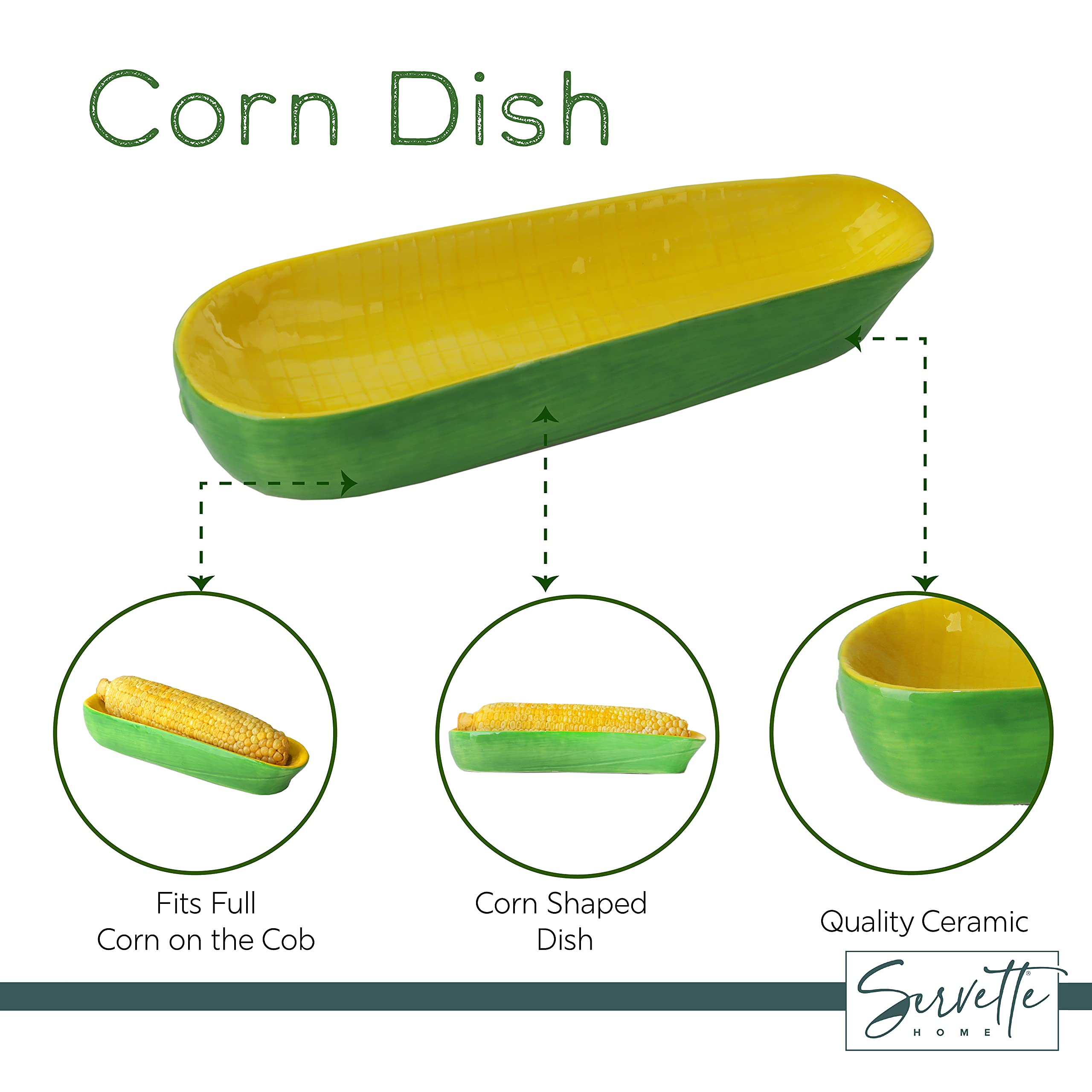 Servette Home Novelty Ceramic 8.5 '' Corn On The Cob Dish