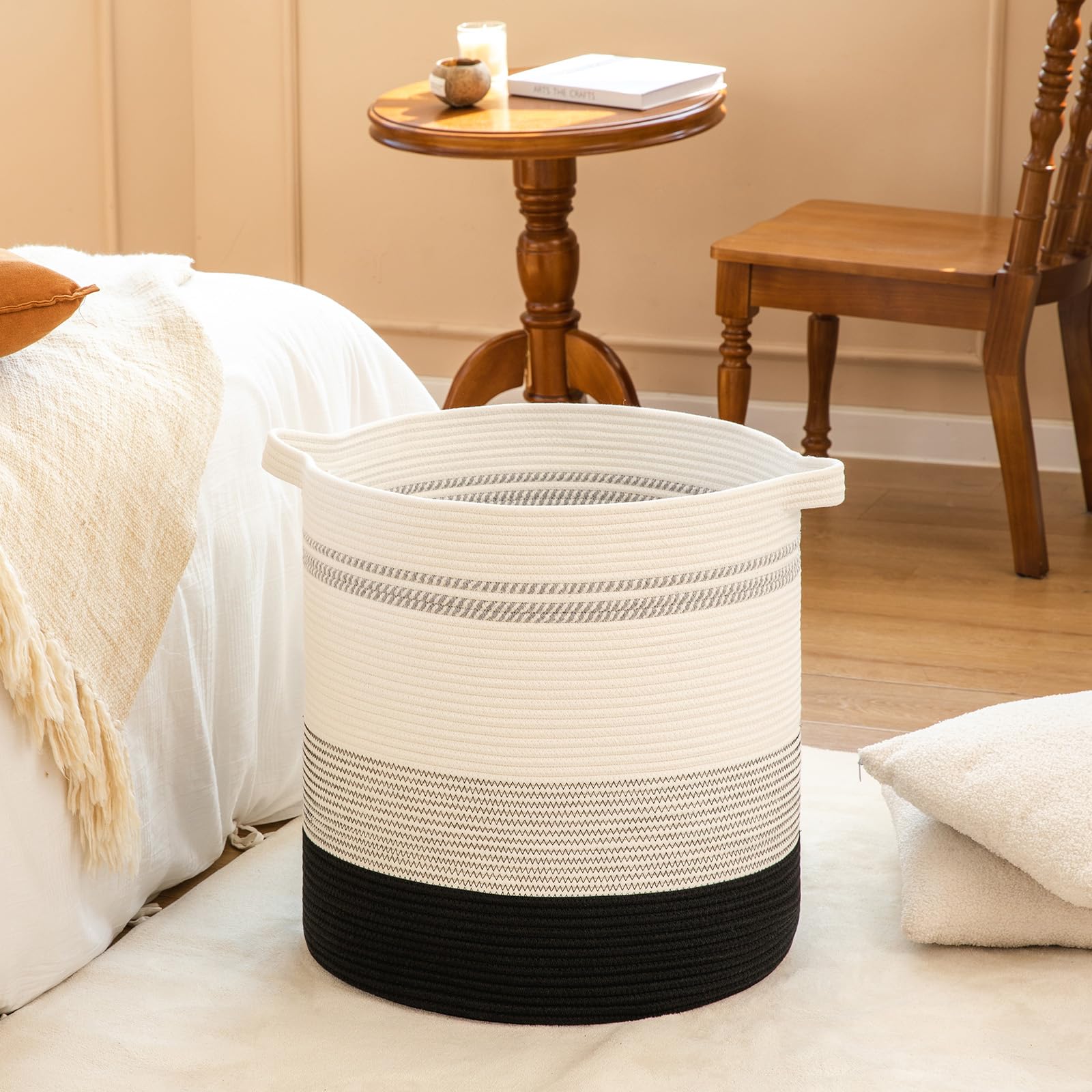 OIAHOMY 80L Laundry Hamper Storage Basket with Handles Decorative Basket for Living room Woven Storage Basket for Toys Bin Pillows  Blankets Clothes-20x18in-Gradient Dark